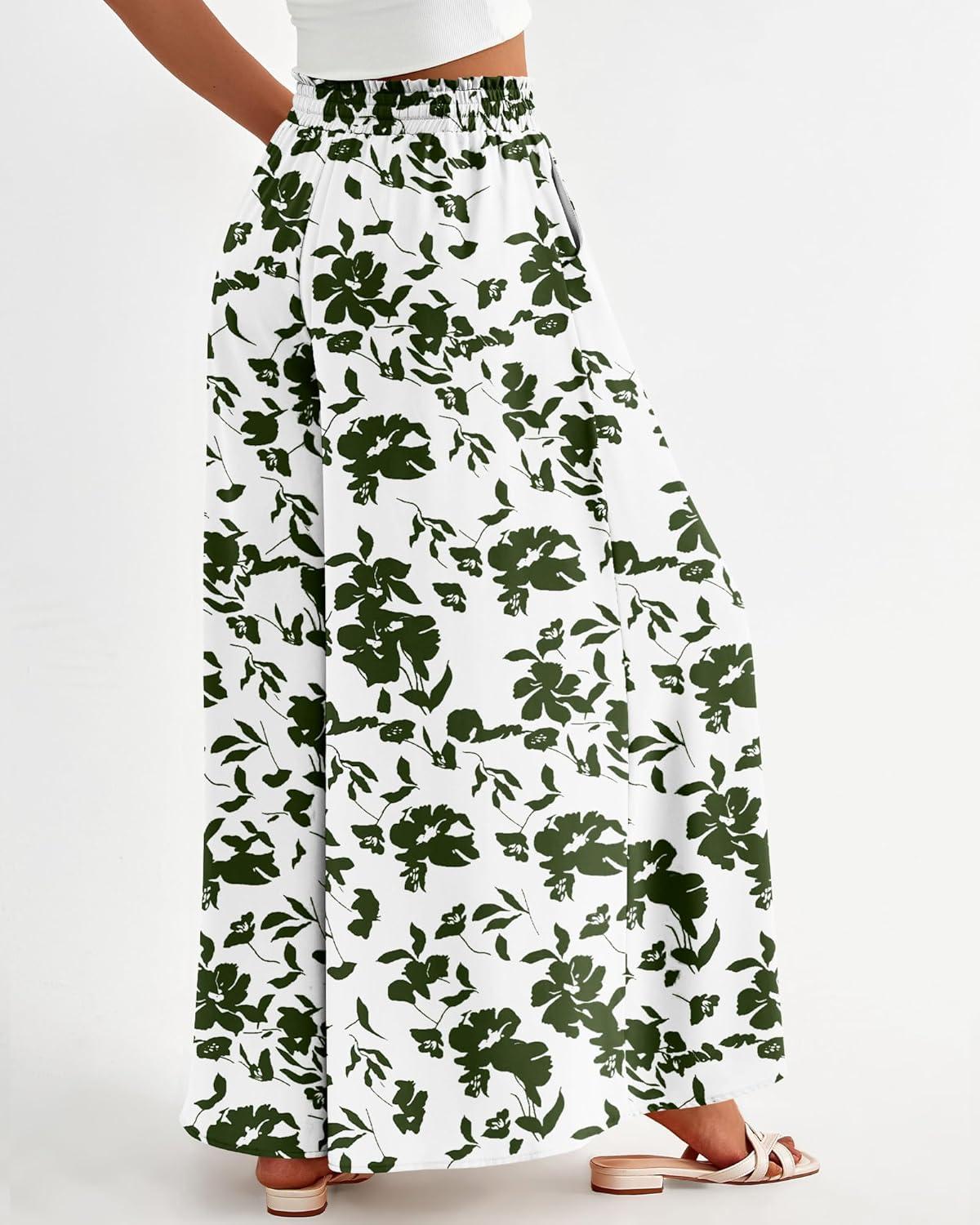 imageBTFBM Women Casual High Waist Wide Leg Pants 2025 Summer Fall Long Palazzo Pants Pocket Lounge Vacation Beach TrousersPrint Army Green