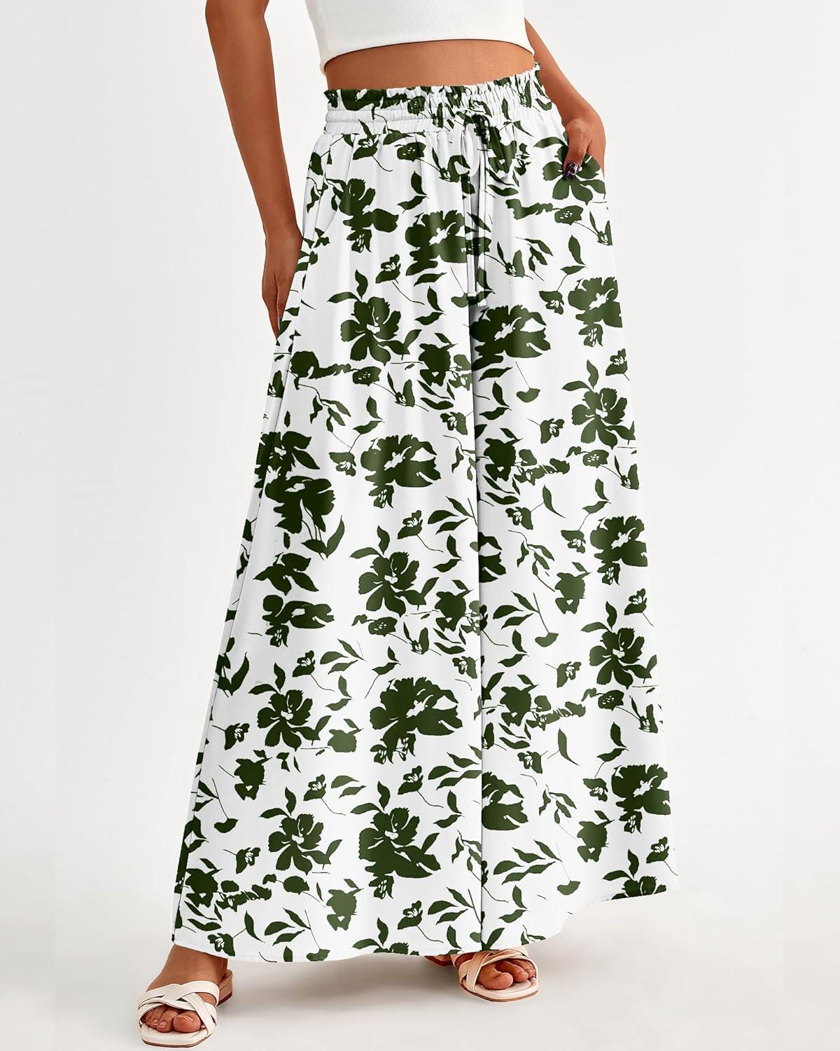 imageBTFBM Women Casual High Waist Wide Leg Pants 2025 Summer Fall Long Palazzo Pants Pocket Lounge Vacation Beach TrousersPrint Army Green
