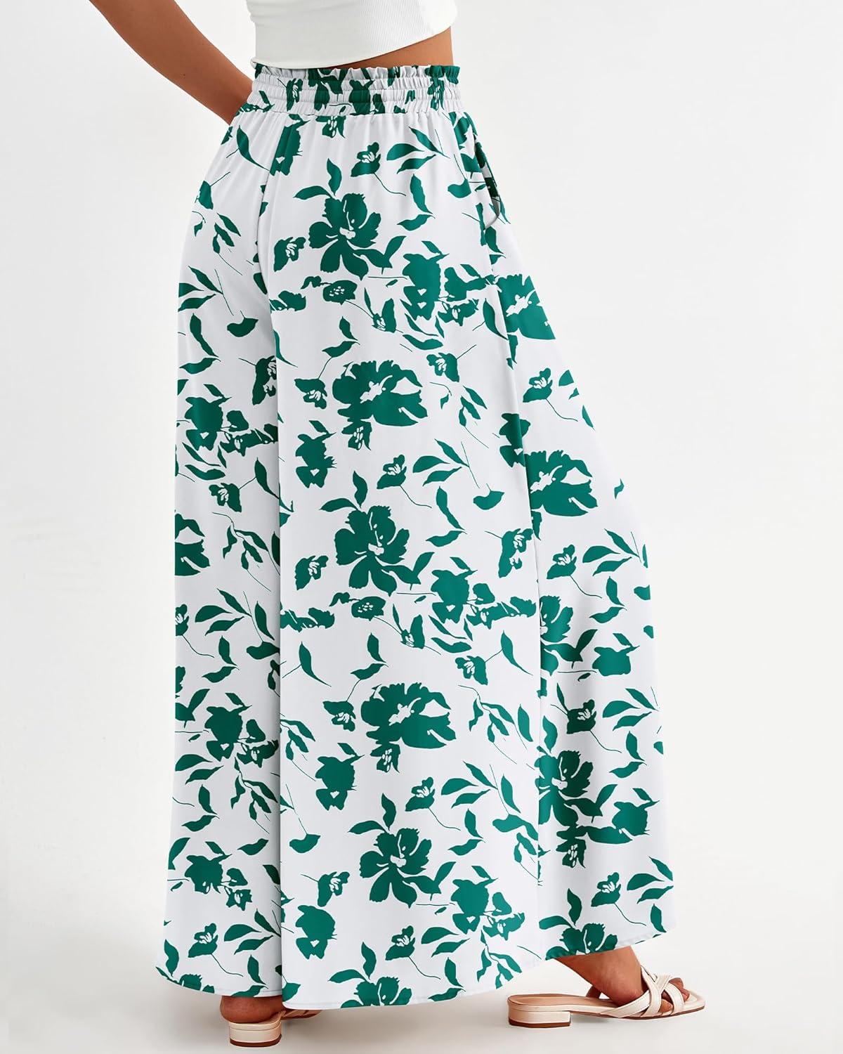 imageBTFBM Women Casual High Waist Wide Leg Pants 2025 Summer Fall Long Palazzo Pants Pocket Lounge Vacation Beach TrousersPrint Green