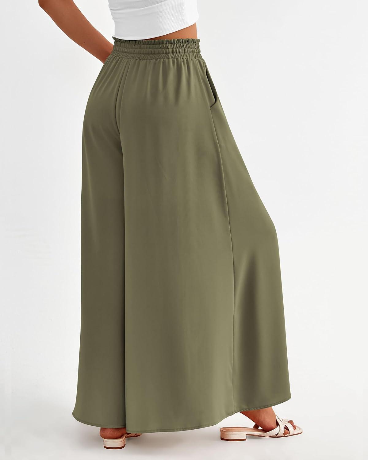 imageBTFBM Women Casual High Waist Wide Leg Pants 2025 Summer Fall Long Palazzo Pants Pocket Lounge Vacation Beach TrousersSolid Army Green