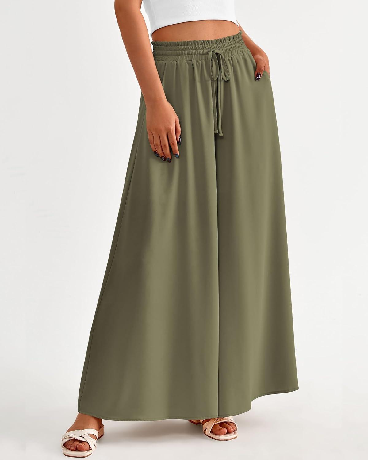 imageBTFBM Women Casual High Waist Wide Leg Pants 2025 Summer Fall Long Palazzo Pants Pocket Lounge Vacation Beach TrousersSolid Army Green