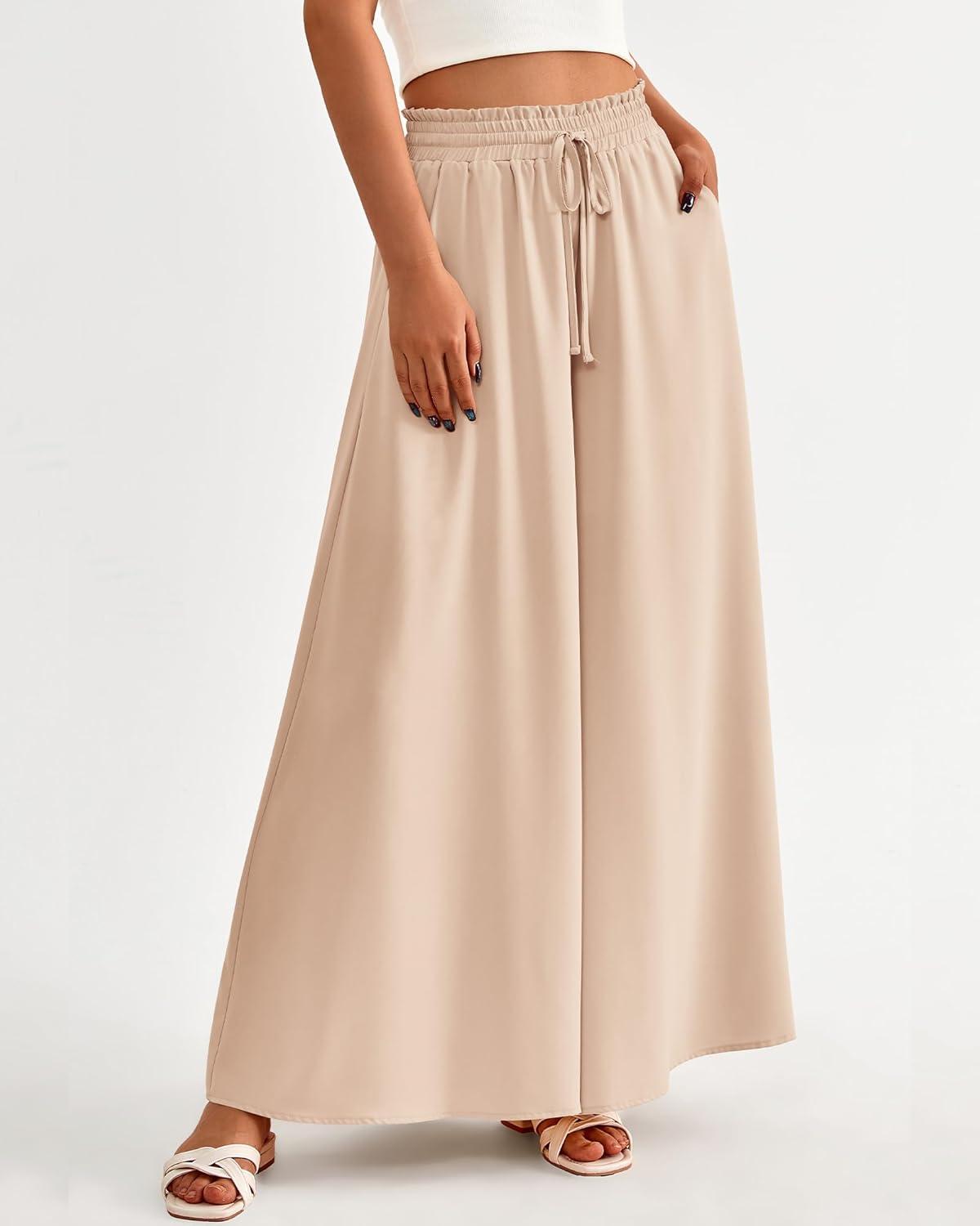 imageBTFBM Women Casual High Waist Wide Leg Pants 2025 Summer Fall Long Palazzo Pants Pocket Lounge Vacation Beach TrousersSolid Beige