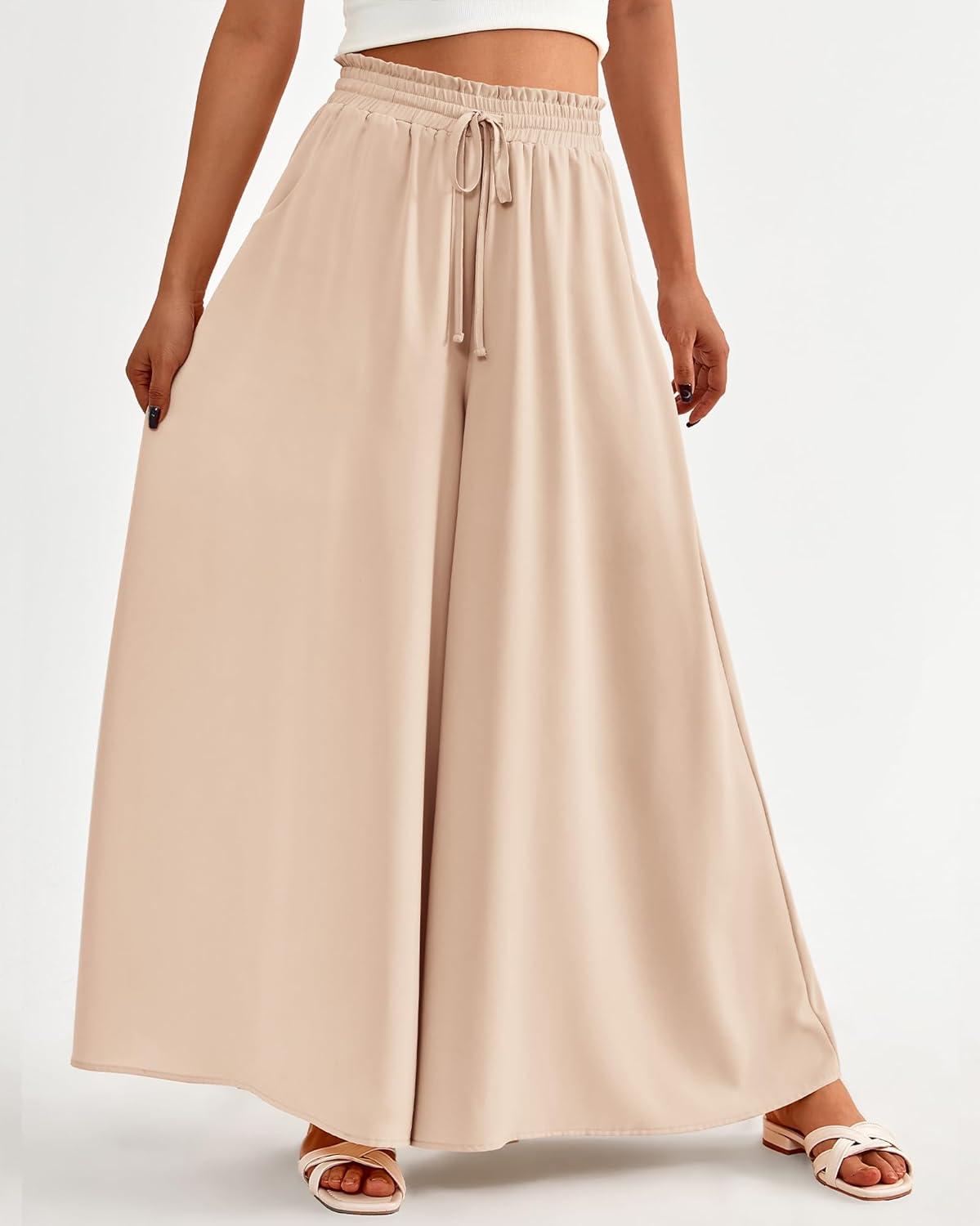 imageBTFBM Women Casual High Waist Wide Leg Pants 2025 Summer Fall Long Palazzo Pants Pocket Lounge Vacation Beach TrousersSolid Beige