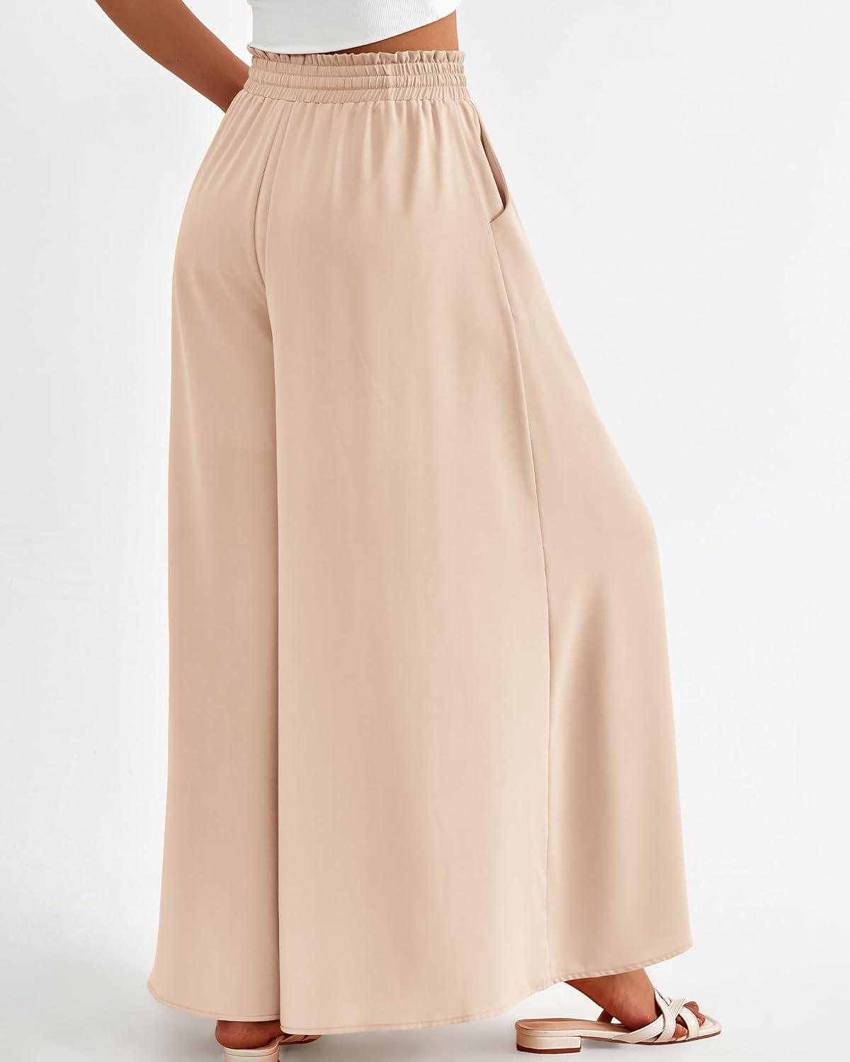 imageBTFBM Women Casual High Waist Wide Leg Pants 2025 Summer Fall Long Palazzo Pants Pocket Lounge Vacation Beach TrousersSolid Beige