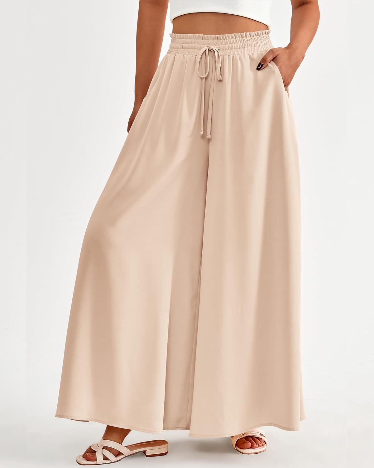 imageBTFBM Women Casual High Waist Wide Leg Pants 2025 Summer Fall Long Palazzo Pants Pocket Lounge Vacation Beach TrousersSolid Beige
