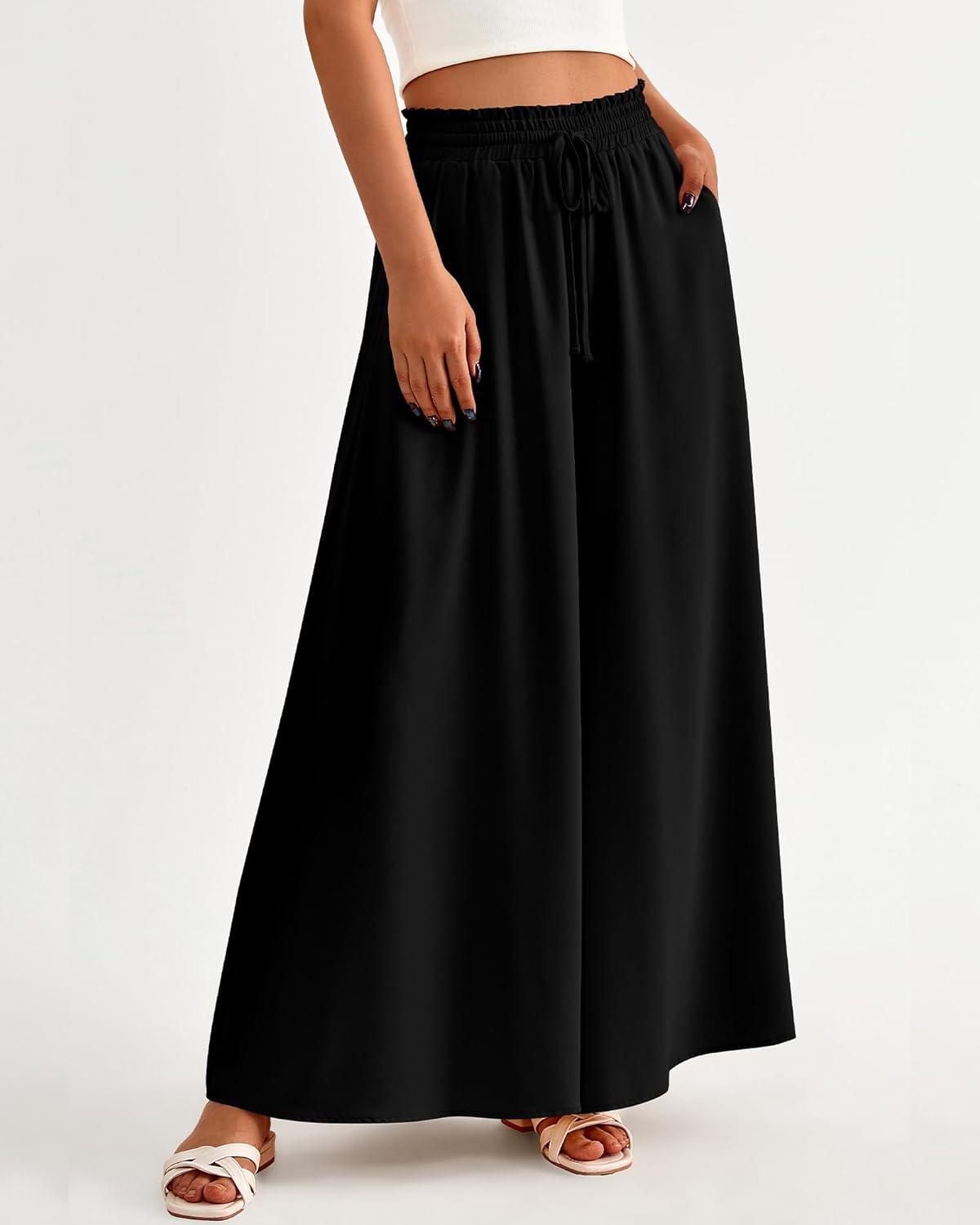 imageBTFBM Women Casual High Waist Wide Leg Pants 2025 Summer Fall Long Palazzo Pants Pocket Lounge Vacation Beach TrousersSolid Black