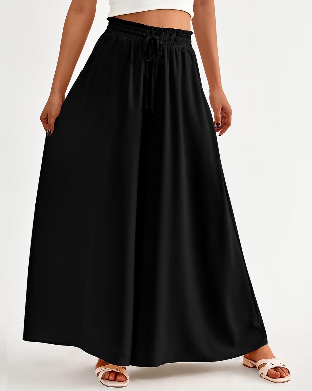 imageBTFBM Women Casual High Waist Wide Leg Pants 2025 Summer Fall Long Palazzo Pants Pocket Lounge Vacation Beach TrousersSolid Black