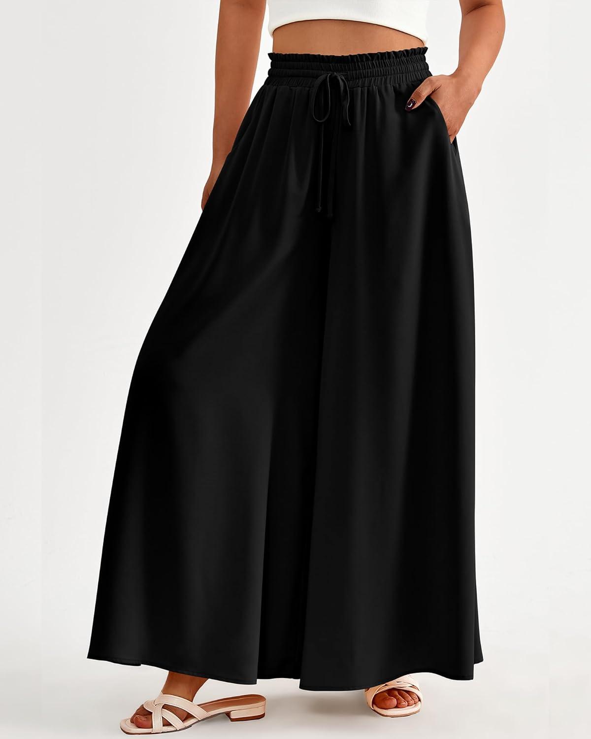 imageBTFBM Women Casual High Waist Wide Leg Pants 2025 Summer Fall Long Palazzo Pants Pocket Lounge Vacation Beach TrousersSolid Black