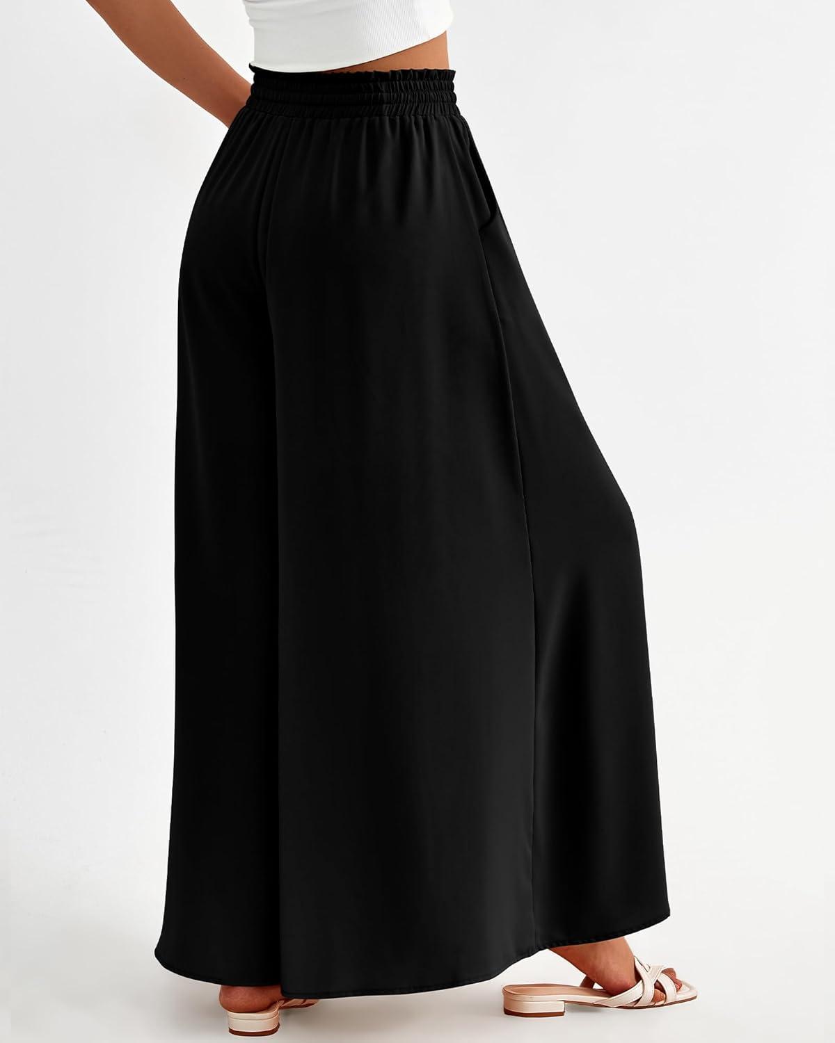 imageBTFBM Women Casual High Waist Wide Leg Pants 2025 Summer Fall Long Palazzo Pants Pocket Lounge Vacation Beach TrousersSolid Black