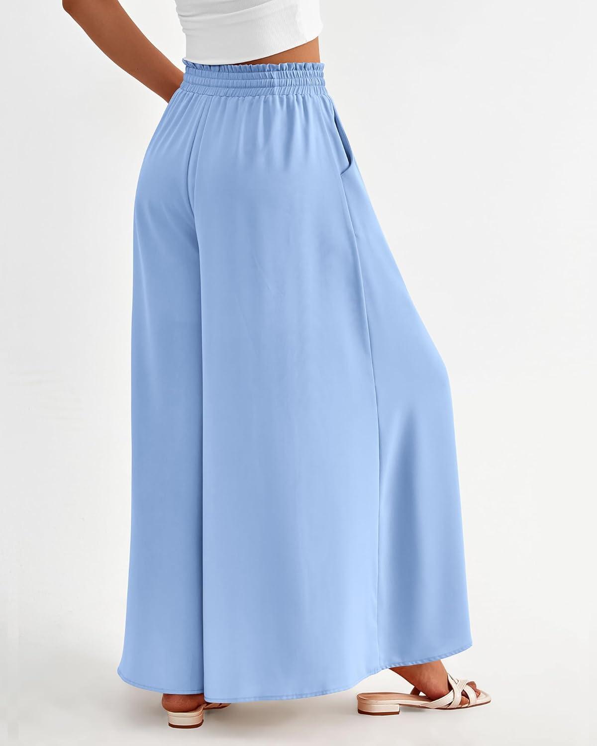 imageBTFBM Women Casual High Waist Wide Leg Pants 2025 Summer Fall Long Palazzo Pants Pocket Lounge Vacation Beach TrousersSolid Blue