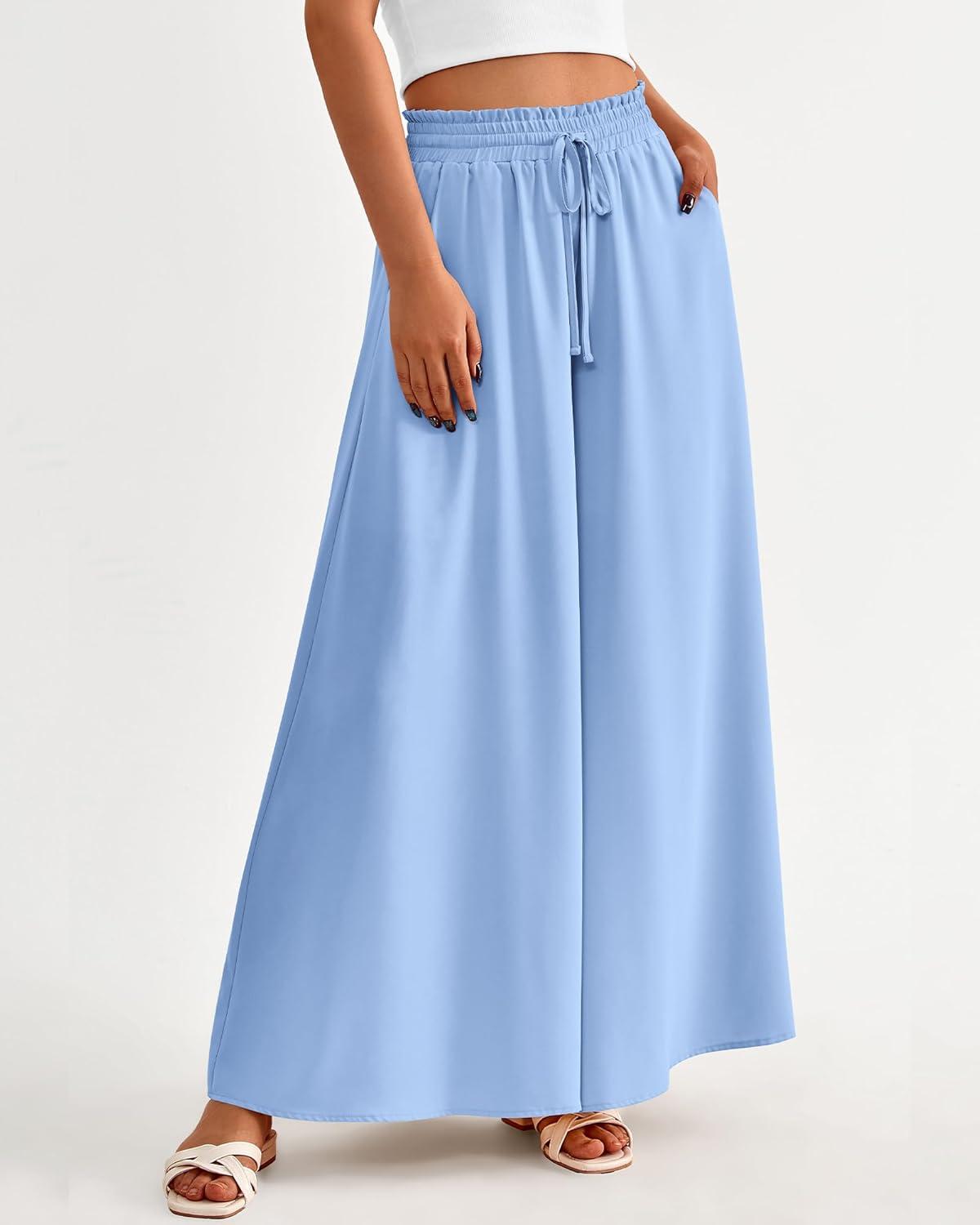 imageBTFBM Women Casual High Waist Wide Leg Pants 2025 Summer Fall Long Palazzo Pants Pocket Lounge Vacation Beach TrousersSolid Blue