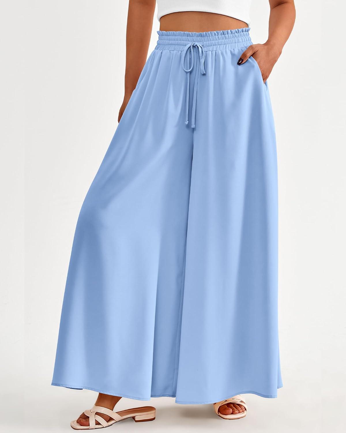 imageBTFBM Women Casual High Waist Wide Leg Pants 2025 Summer Fall Long Palazzo Pants Pocket Lounge Vacation Beach TrousersSolid Blue