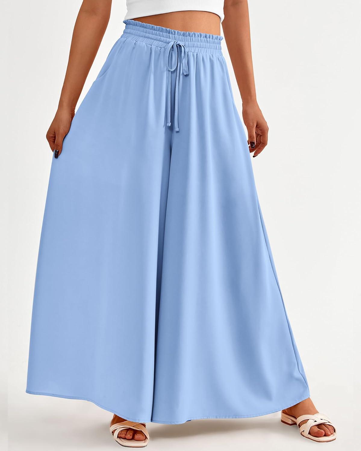imageBTFBM Women Casual High Waist Wide Leg Pants 2025 Summer Fall Long Palazzo Pants Pocket Lounge Vacation Beach TrousersSolid Blue