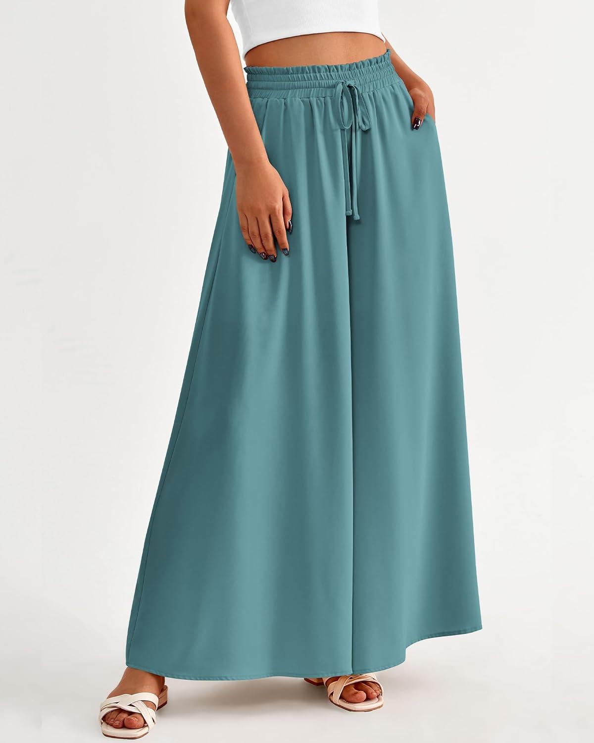 imageBTFBM Women Casual High Waist Wide Leg Pants 2025 Summer Fall Long Palazzo Pants Pocket Lounge Vacation Beach TrousersSolid Blue Green