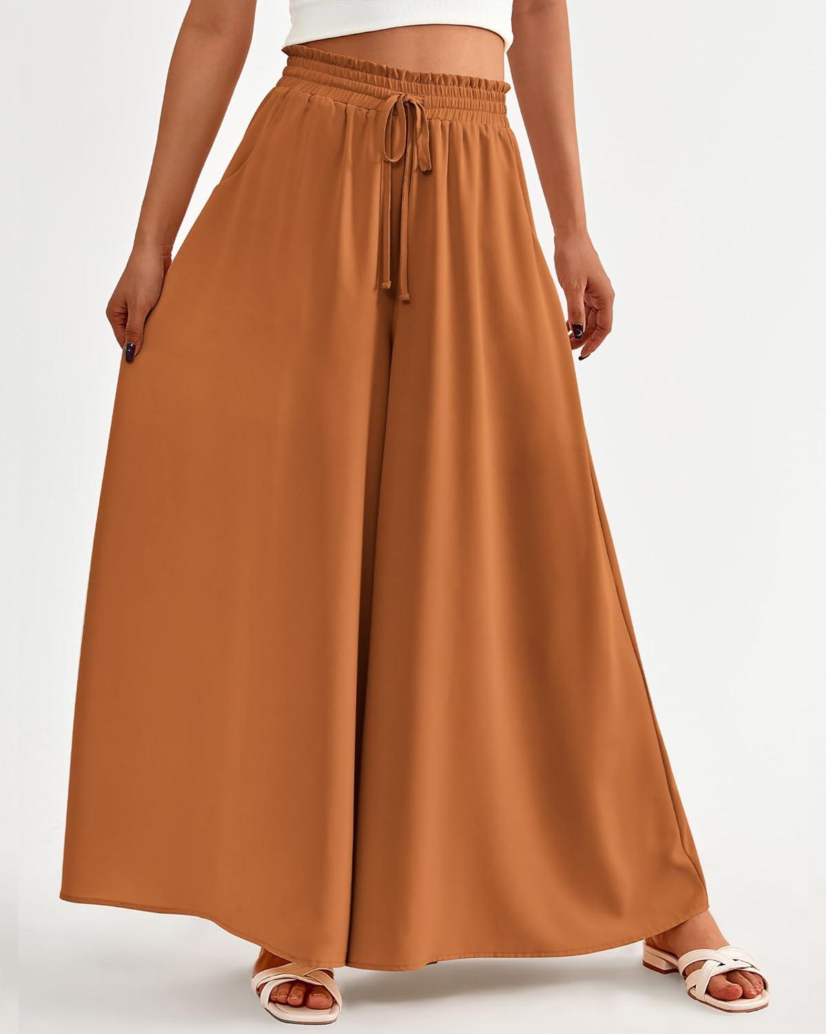 imageBTFBM Women Casual High Waist Wide Leg Pants 2025 Summer Fall Long Palazzo Pants Pocket Lounge Vacation Beach TrousersSolid Brown