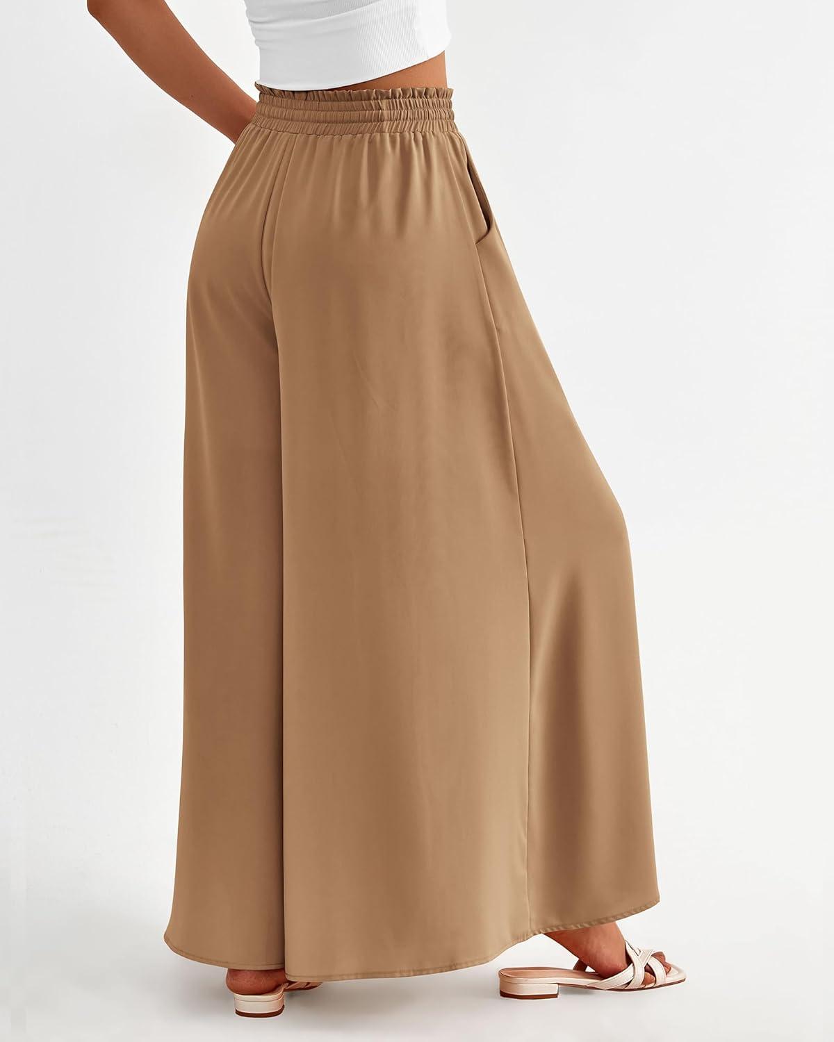 imageBTFBM Women Casual High Waist Wide Leg Pants 2025 Summer Fall Long Palazzo Pants Pocket Lounge Vacation Beach TrousersSolid Khaki