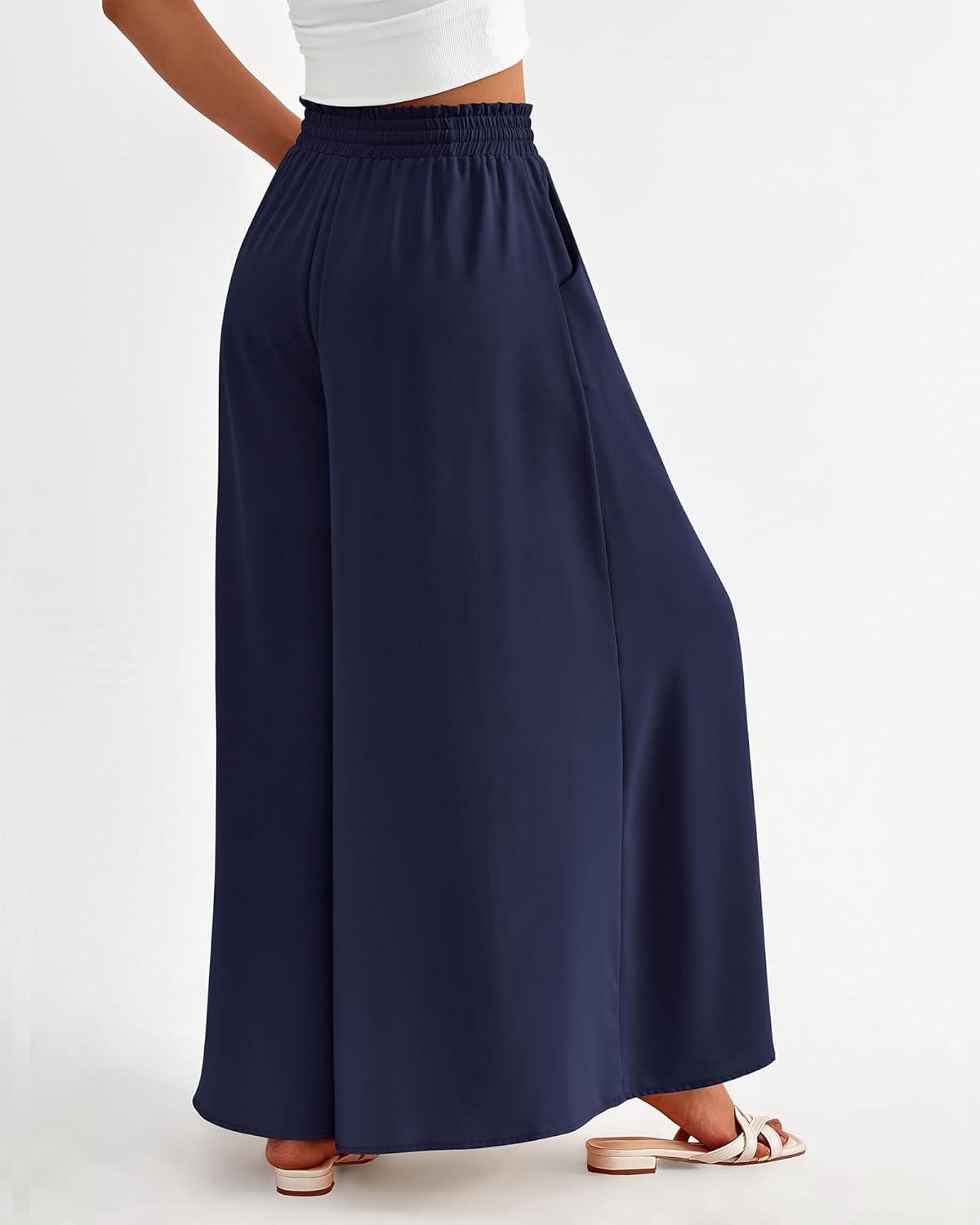 imageBTFBM Women Casual High Waist Wide Leg Pants 2025 Summer Fall Long Palazzo Pants Pocket Lounge Vacation Beach TrousersSolid Navy