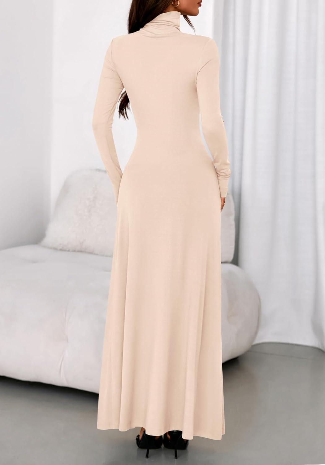 imageBTFBM Womens Dresses Long Sleeve Turtle Neck Stretchy Knit Long Maxi Semi Formal Party Fall Wedding Guest Dress 2025Apricot