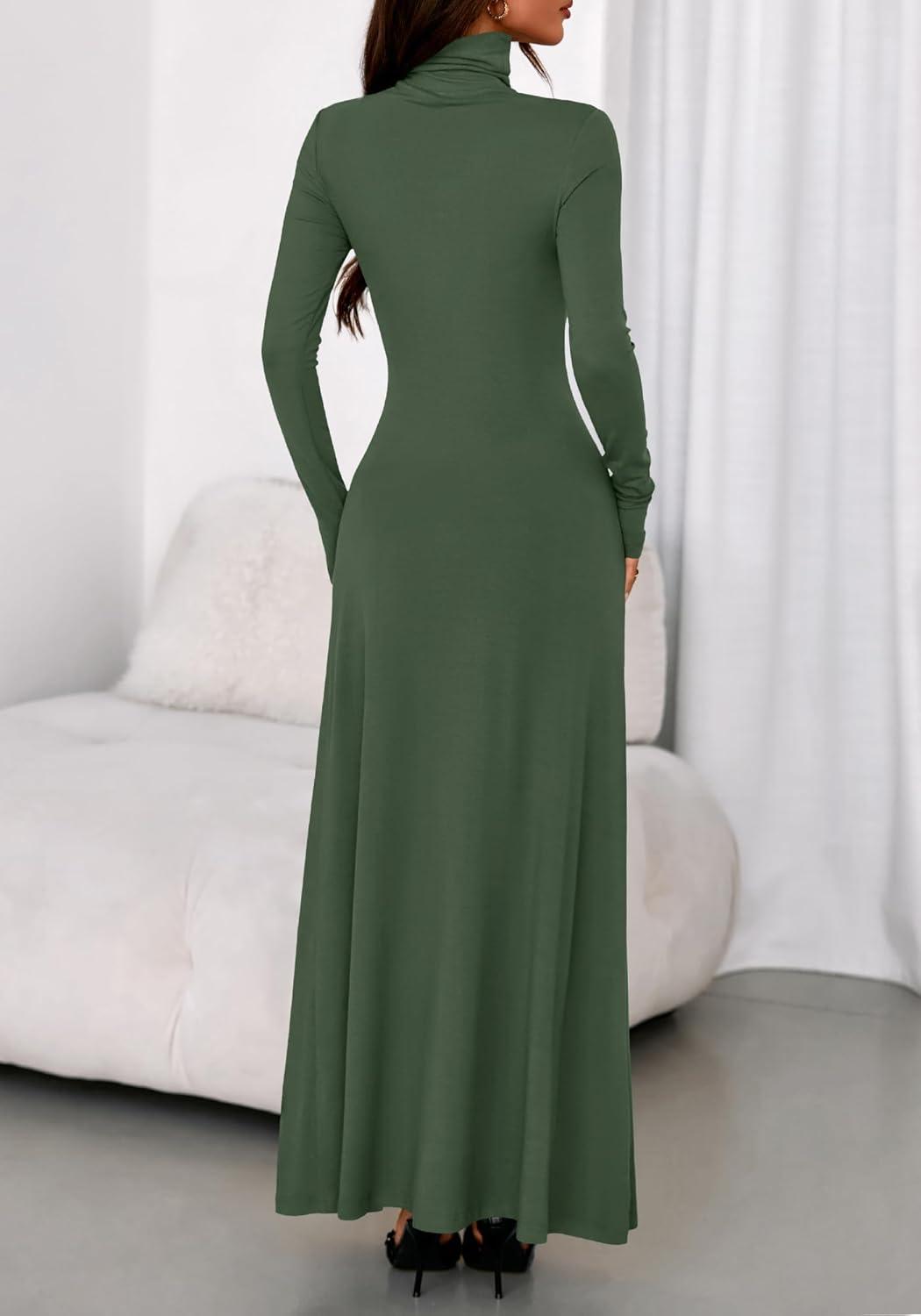 imageBTFBM Womens Dresses Long Sleeve Turtle Neck Stretchy Knit Long Maxi Semi Formal Party Fall Wedding Guest Dress 2025Army Green