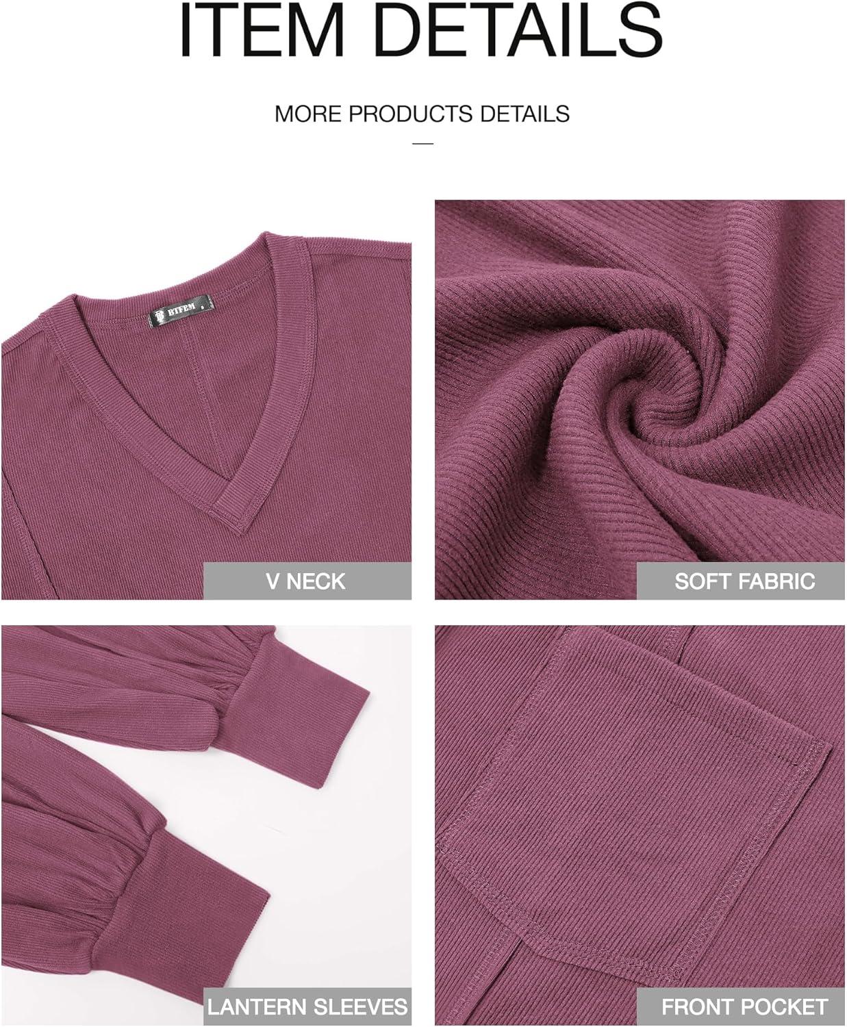 imageBTFBM Womens Fall Fashion 2025 Long Sleeve Shirts Casual V Neck Ribbed Knit Blouses Pullover Trendy Loose Fit Tunic TopsSolid Dusty Pink