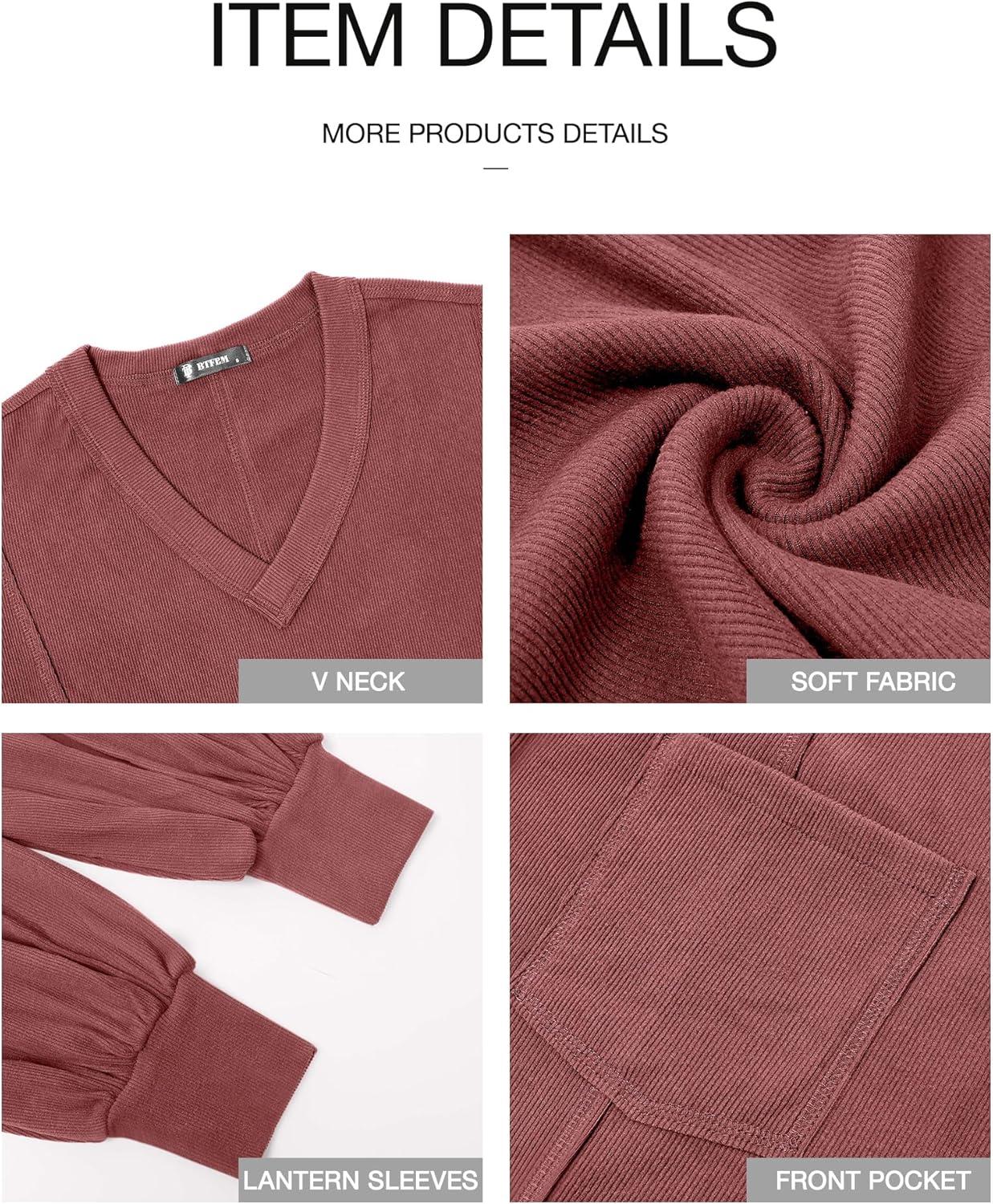imageBTFBM Womens Fall Fashion 2025 Long Sleeve Shirts Casual V Neck Ribbed Knit Blouses Pullover Trendy Loose Fit Tunic TopsSolid Pink