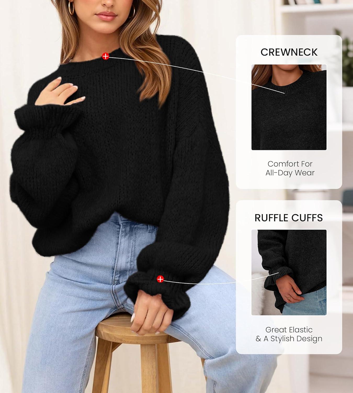 imageBTFBM Womens Oversized Sweater Crewneck 2025 Fall Winter Long Sleeve Fuzzy Warm Knit Pullover Sweaters Trendy OutfitsBlack
