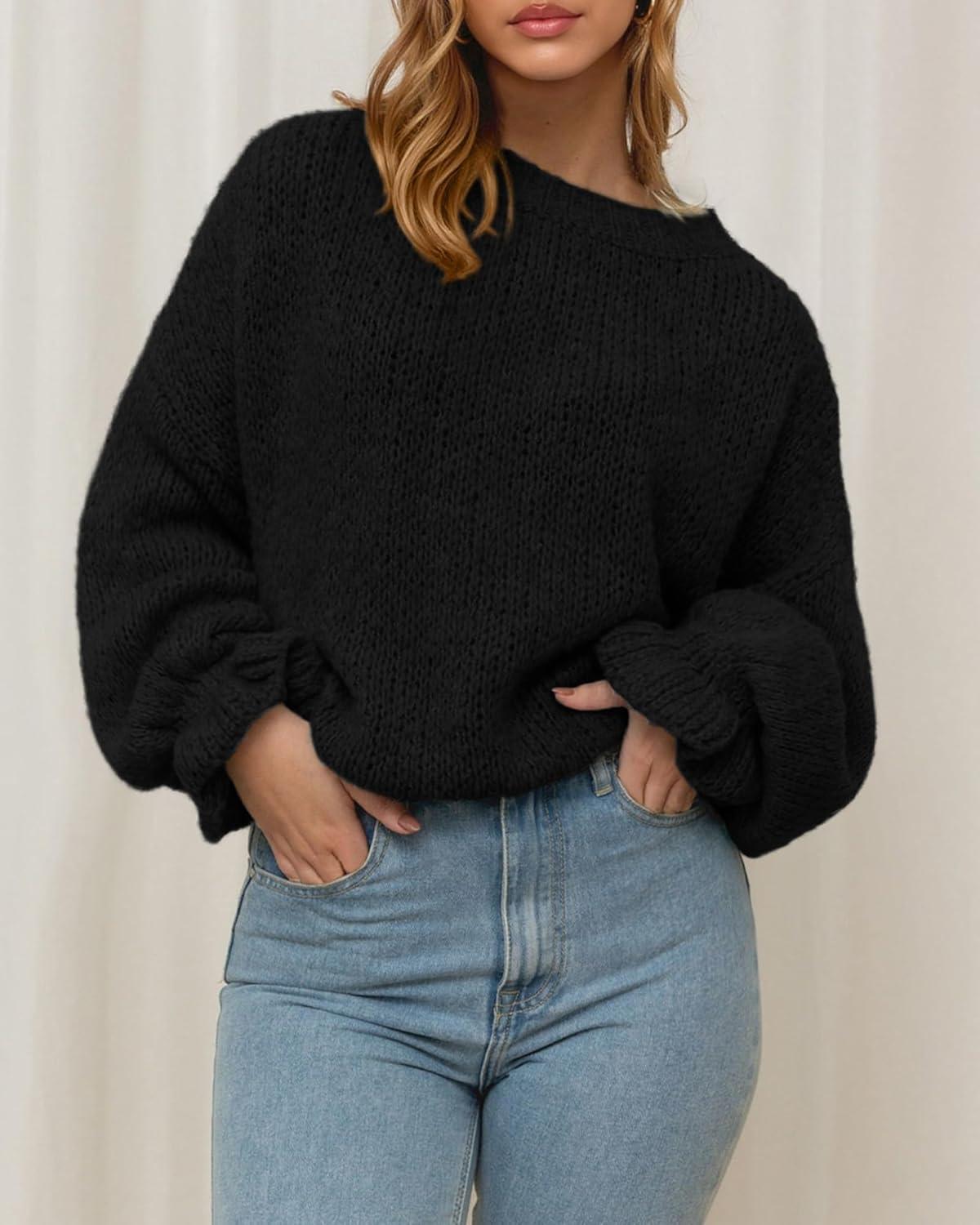 imageBTFBM Womens Oversized Sweater Crewneck 2025 Fall Winter Long Sleeve Fuzzy Warm Knit Pullover Sweaters Trendy OutfitsBlack