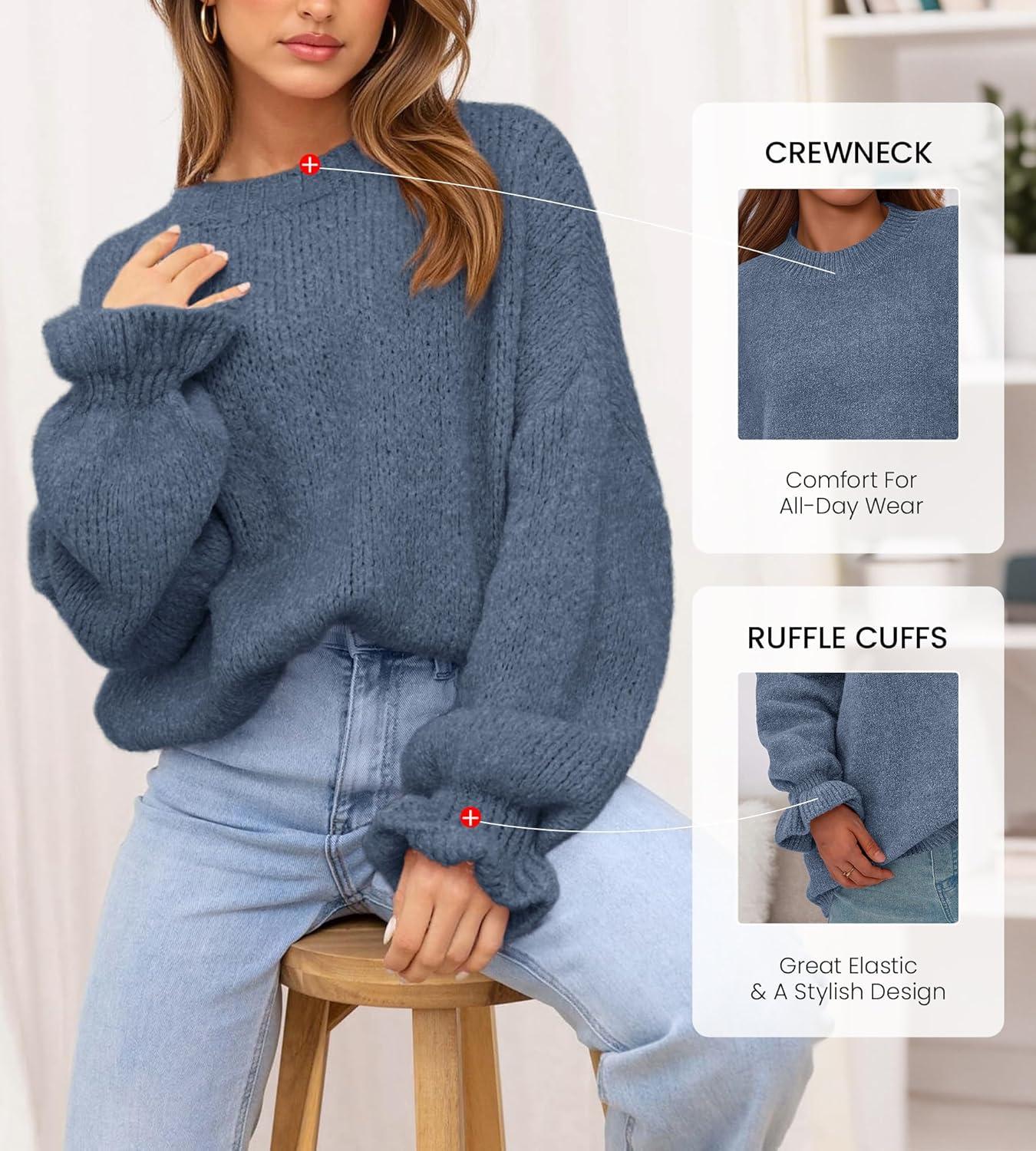 imageBTFBM Womens Oversized Sweater Crewneck 2025 Fall Winter Long Sleeve Fuzzy Warm Knit Pullover Sweaters Trendy OutfitsGrey Blue