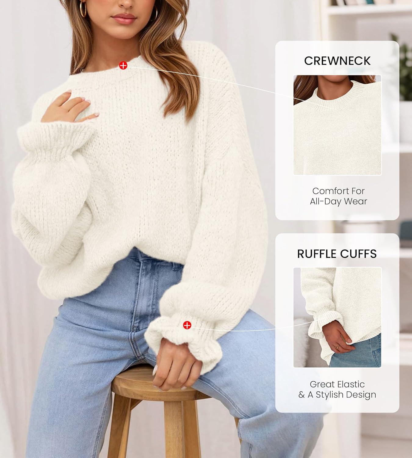 imageBTFBM Womens Oversized Sweater Crewneck 2025 Fall Winter Long Sleeve Fuzzy Warm Knit Pullover Sweaters Trendy OutfitsWhite