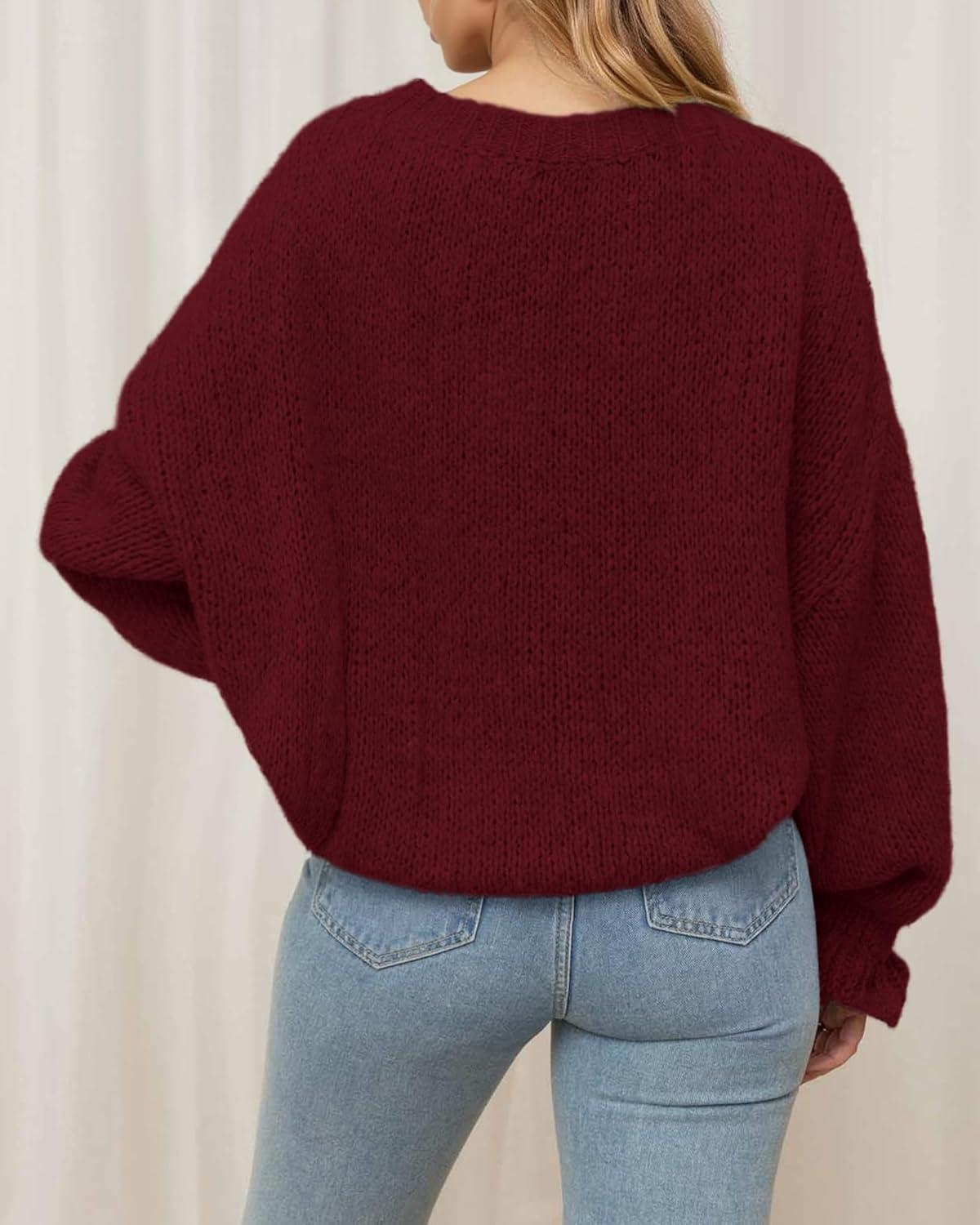 imageBTFBM Womens Oversized Sweater Crewneck 2025 Fall Winter Long Sleeve Fuzzy Warm Knit Pullover Sweaters Trendy OutfitsWine Red