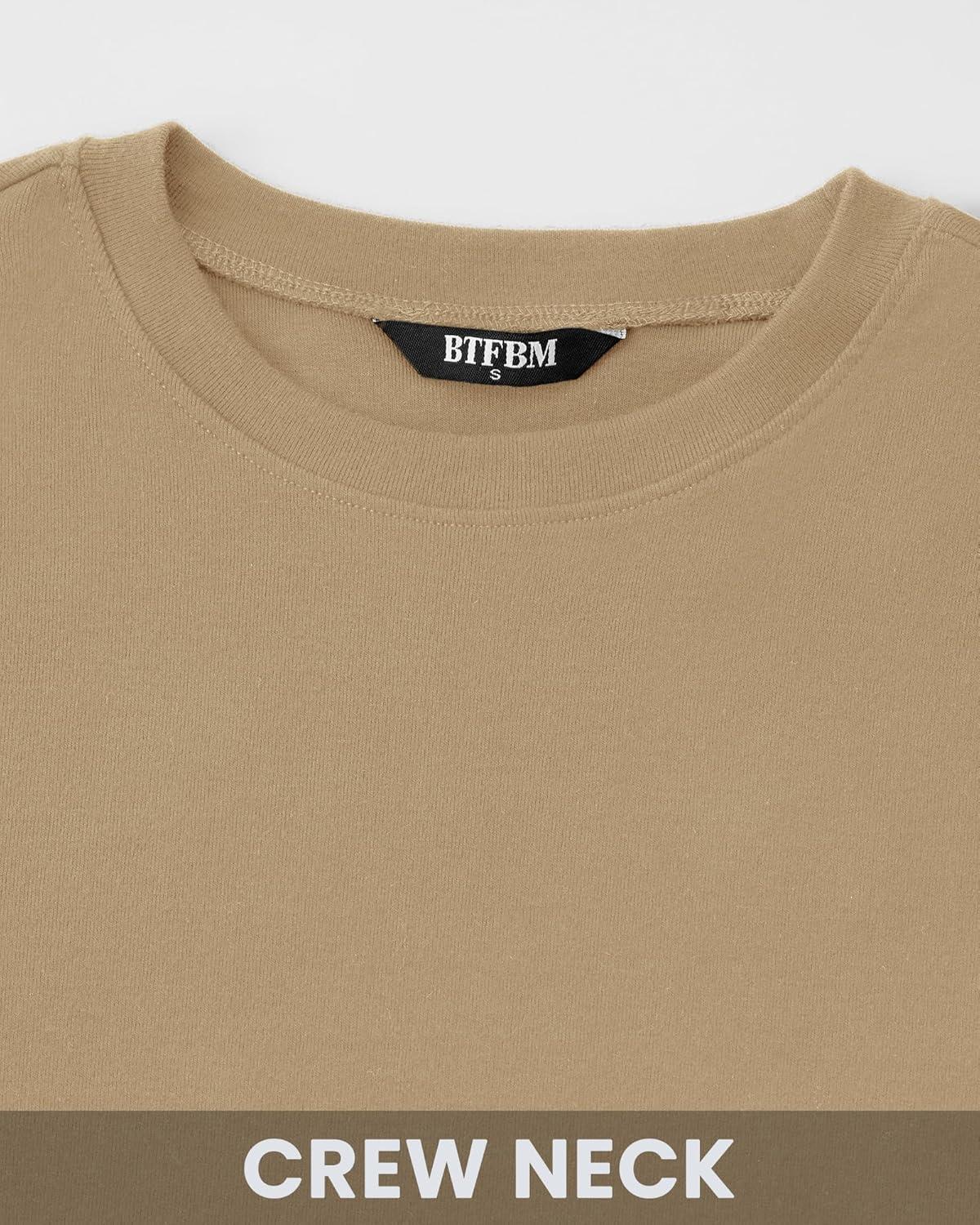 imageBTFBM Womens Tops 2025 Fall Outfits Long Sleeve Shirts Crewneck Work Blouses Stretchy Slim Fit Going Out Top WorkoutKhaki