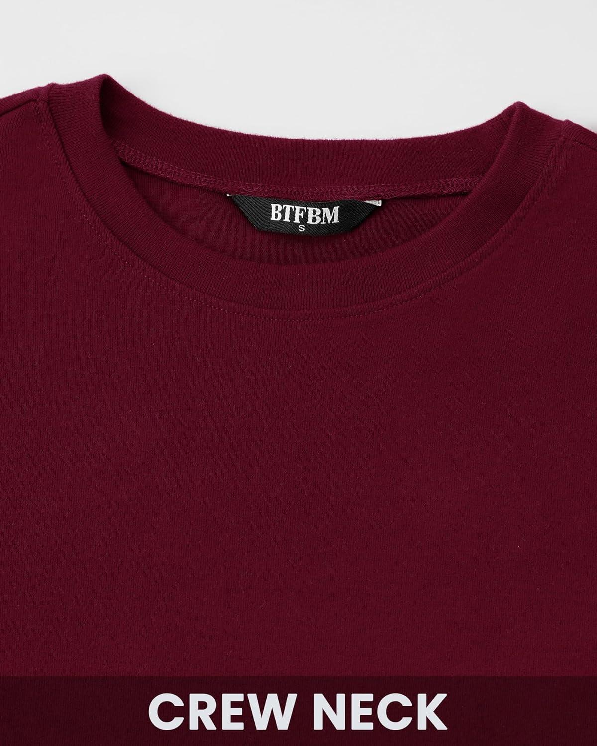 imageBTFBM Womens Tops 2025 Fall Outfits Long Sleeve Shirts Crewneck Work Blouses Stretchy Slim Fit Going Out Top WorkoutWine Red