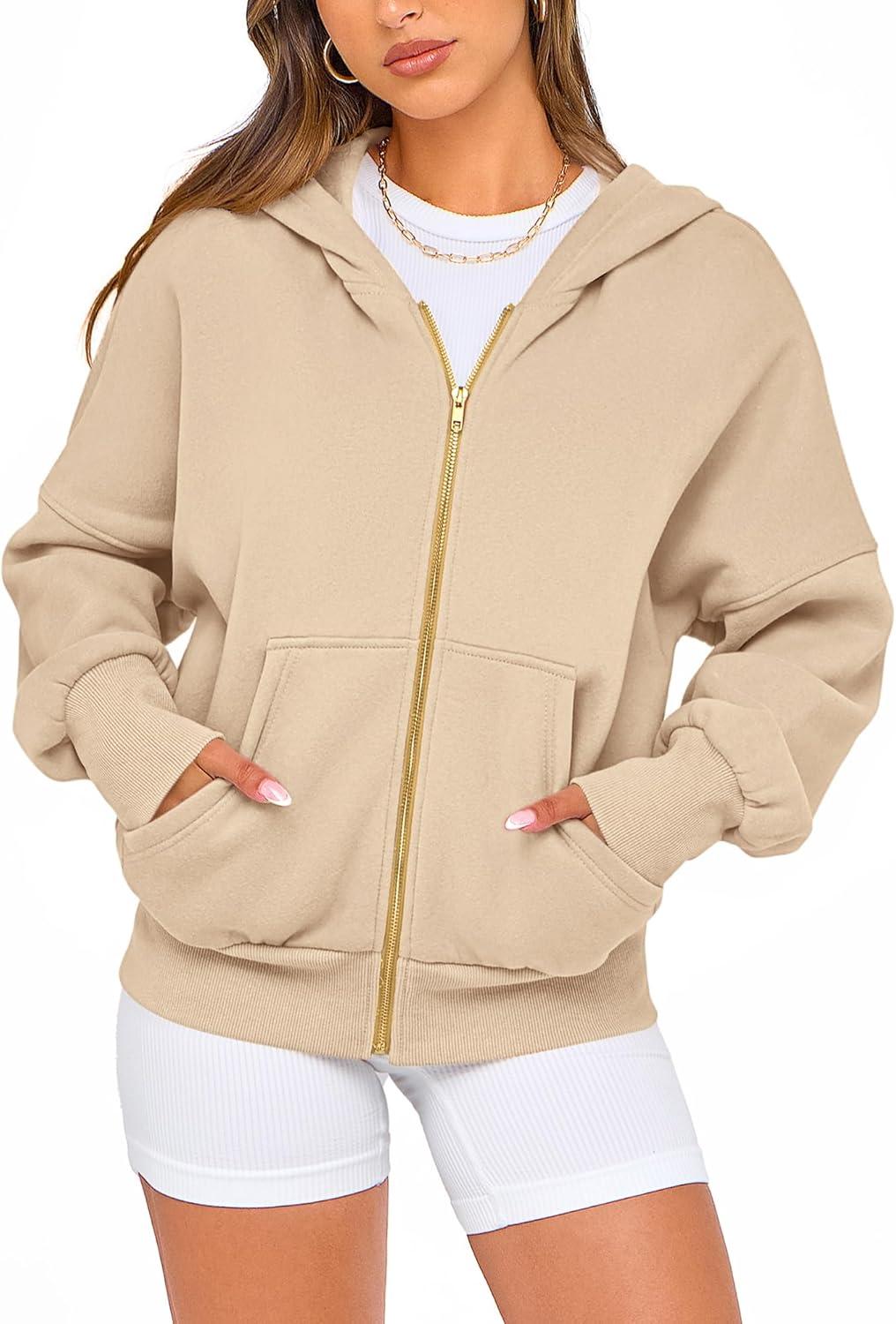 imageBTFBM Zip Up Hoodie Women Long Sleeve Fall Fashion Sweatshirt Fleece Y2K Hooded Jacket 2025 Trendy Winter ClothesApricot