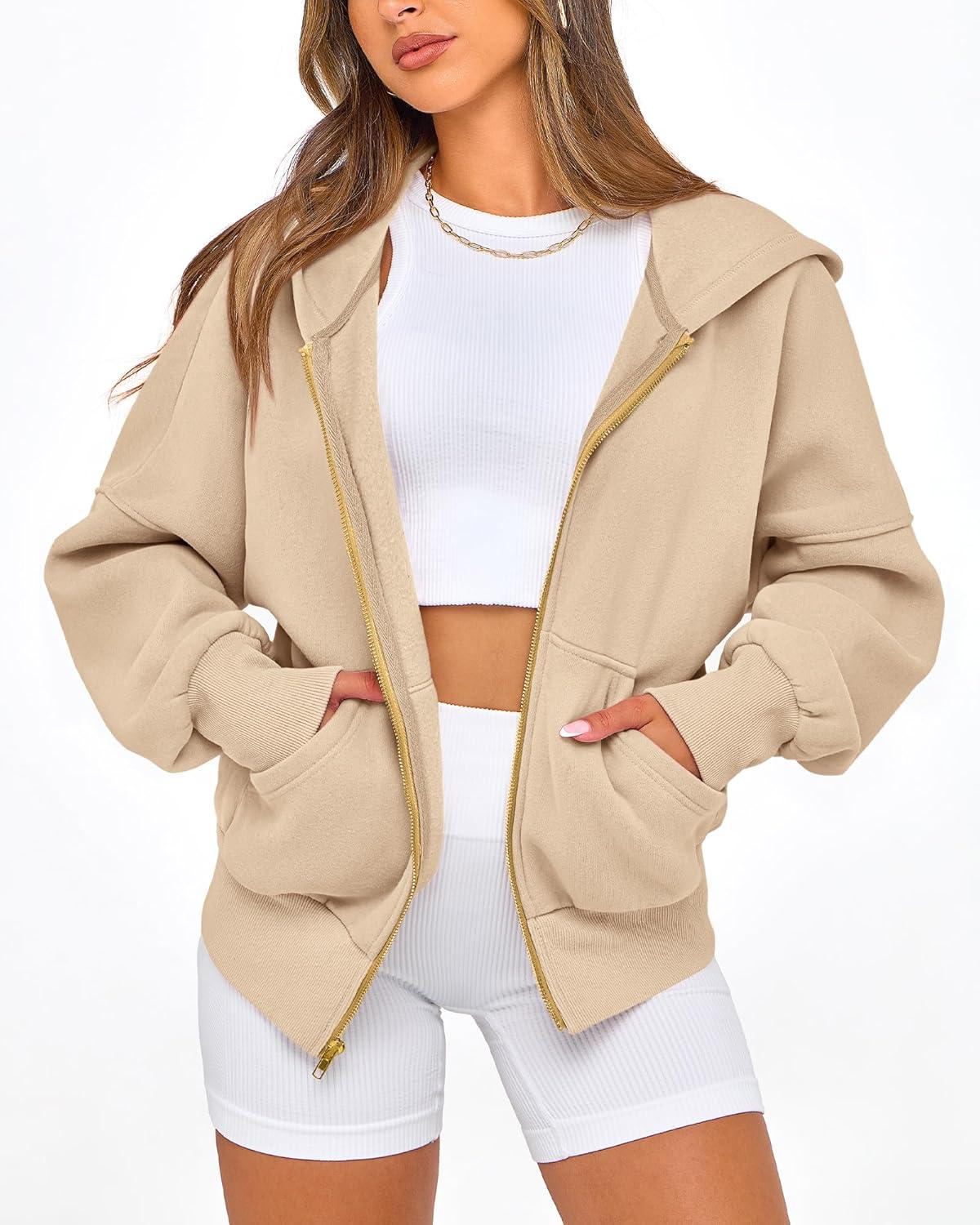 imageBTFBM Zip Up Hoodie Women Long Sleeve Fall Fashion Sweatshirt Fleece Y2K Hooded Jacket 2025 Trendy Winter ClothesApricot