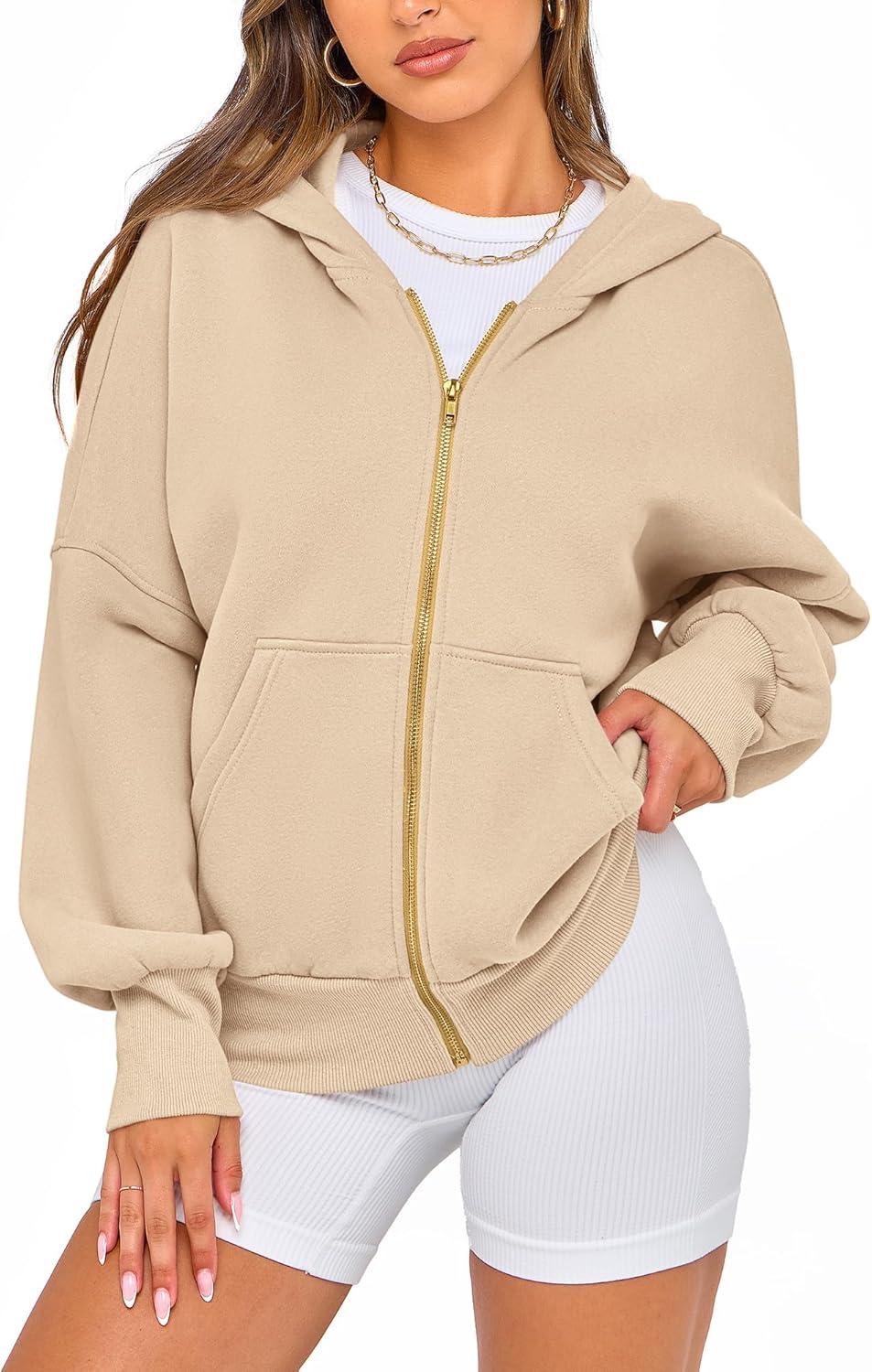 imageBTFBM Zip Up Hoodie Women Long Sleeve Fall Fashion Sweatshirt Fleece Y2K Hooded Jacket 2025 Trendy Winter ClothesApricot