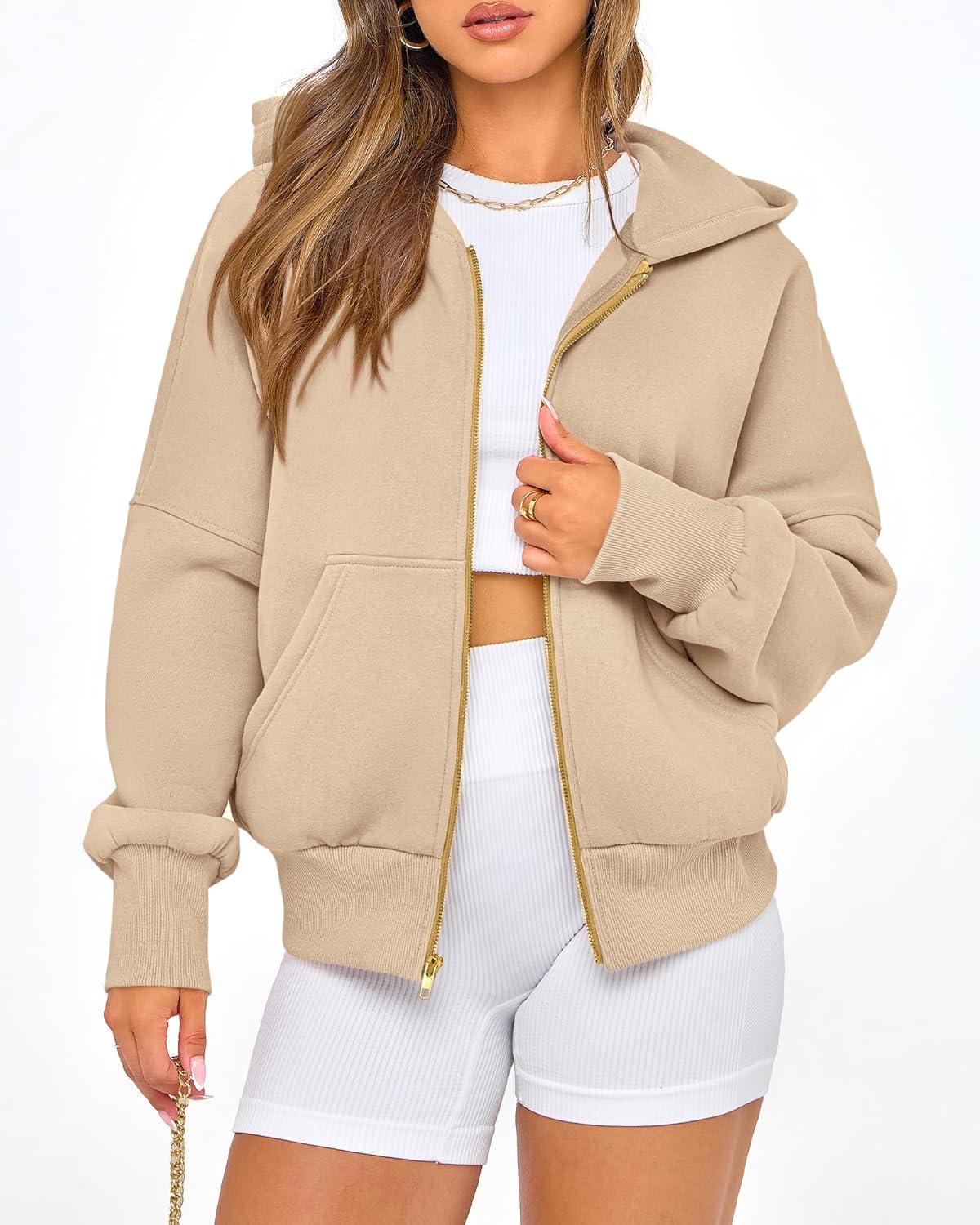 imageBTFBM Zip Up Hoodie Women Long Sleeve Fall Fashion Sweatshirt Fleece Y2K Hooded Jacket 2025 Trendy Winter ClothesApricot