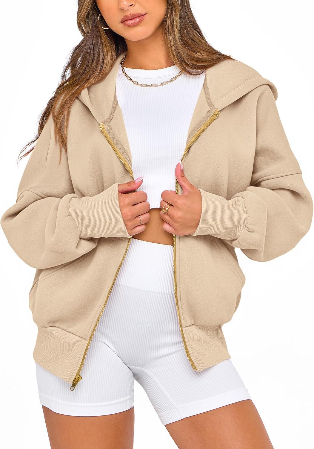 imageBTFBM Zip Up Hoodie Women Long Sleeve Fall Fashion Sweatshirt Fleece Y2K Hooded Jacket 2025 Trendy Winter ClothesApricot