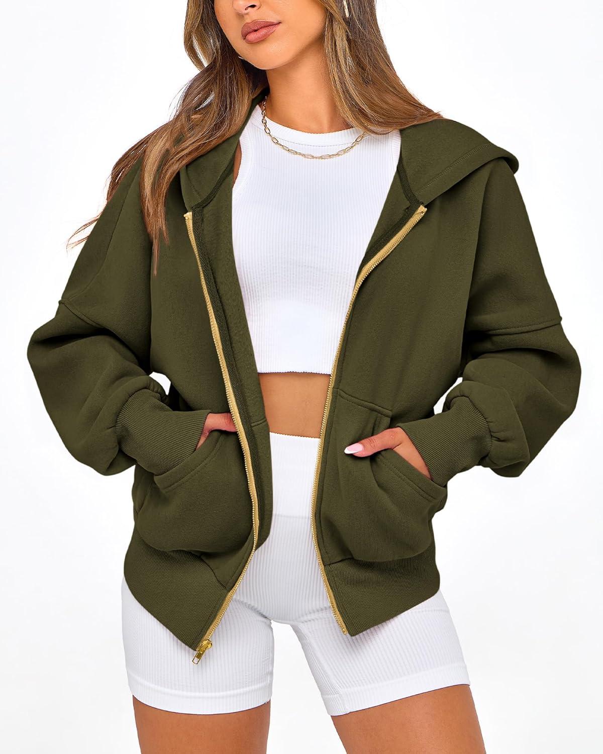 imageBTFBM Zip Up Hoodie Women Long Sleeve Fall Fashion Sweatshirt Fleece Y2K Hooded Jacket 2025 Trendy Winter ClothesArmy Green