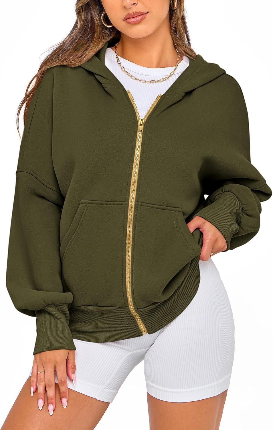 imageBTFBM Zip Up Hoodie Women Long Sleeve Fall Fashion Sweatshirt Fleece Y2K Hooded Jacket 2025 Trendy Winter ClothesArmy Green