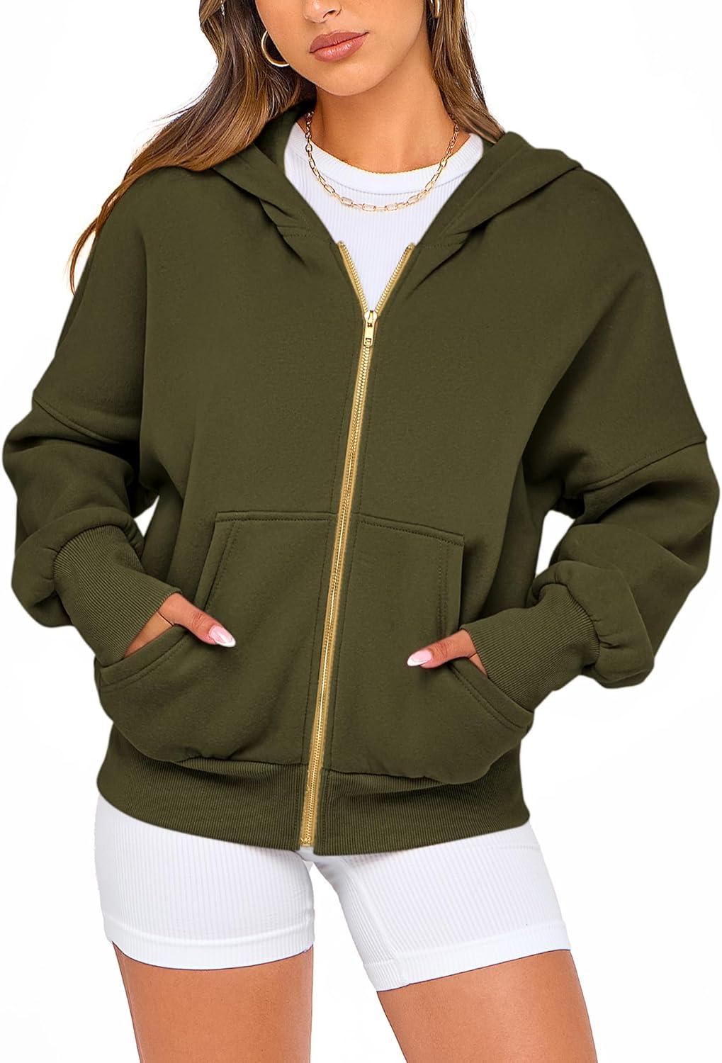 imageBTFBM Zip Up Hoodie Women Long Sleeve Fall Fashion Sweatshirt Fleece Y2K Hooded Jacket 2025 Trendy Winter ClothesArmy Green