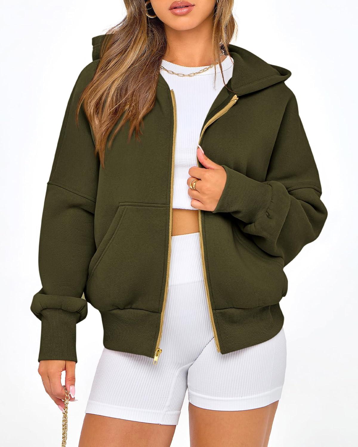 imageBTFBM Zip Up Hoodie Women Long Sleeve Fall Fashion Sweatshirt Fleece Y2K Hooded Jacket 2025 Trendy Winter ClothesArmy Green