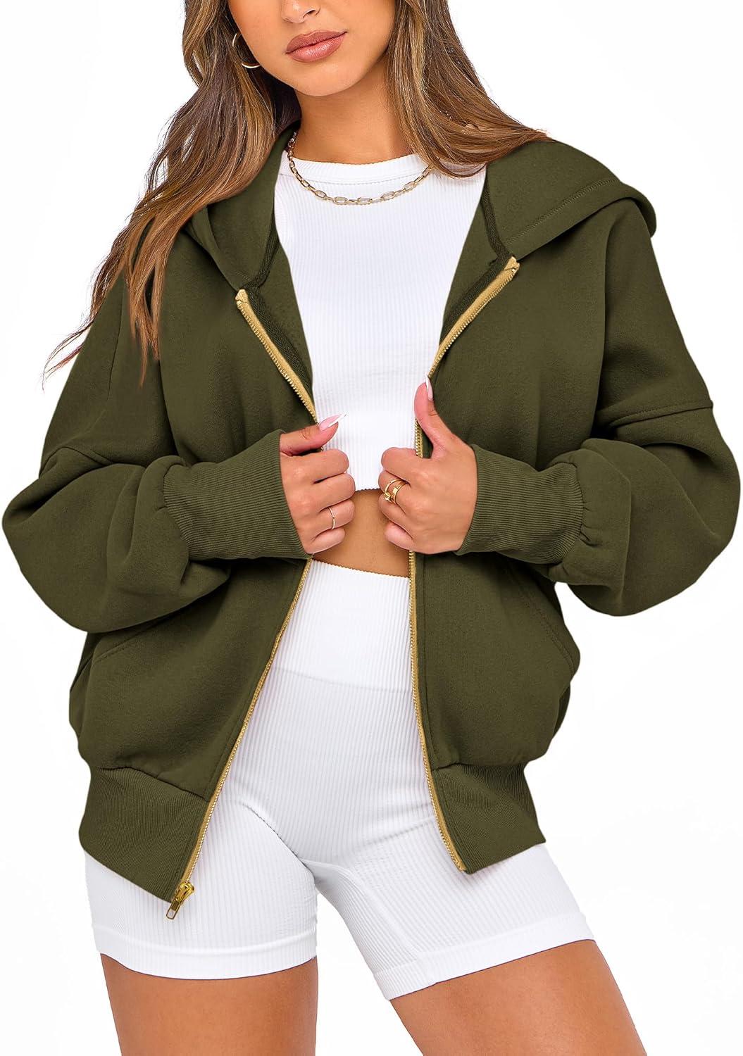 imageBTFBM Zip Up Hoodie Women Long Sleeve Fall Fashion Sweatshirt Fleece Y2K Hooded Jacket 2025 Trendy Winter ClothesArmy Green