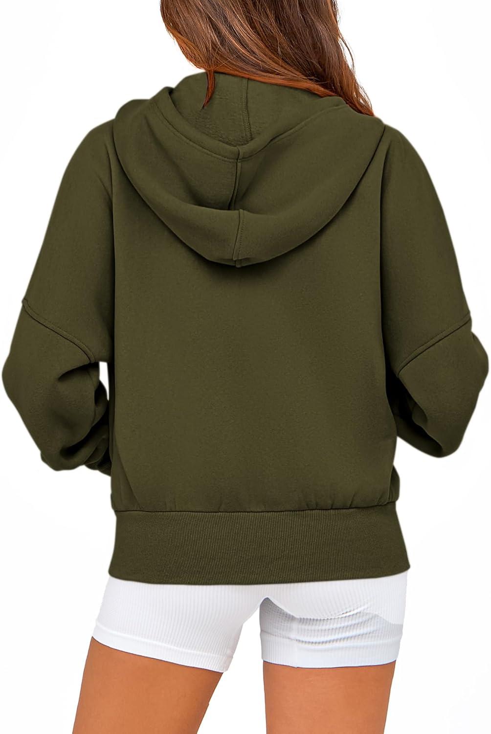 imageBTFBM Zip Up Hoodie Women Long Sleeve Fall Fashion Sweatshirt Fleece Y2K Hooded Jacket 2025 Trendy Winter ClothesArmy Green