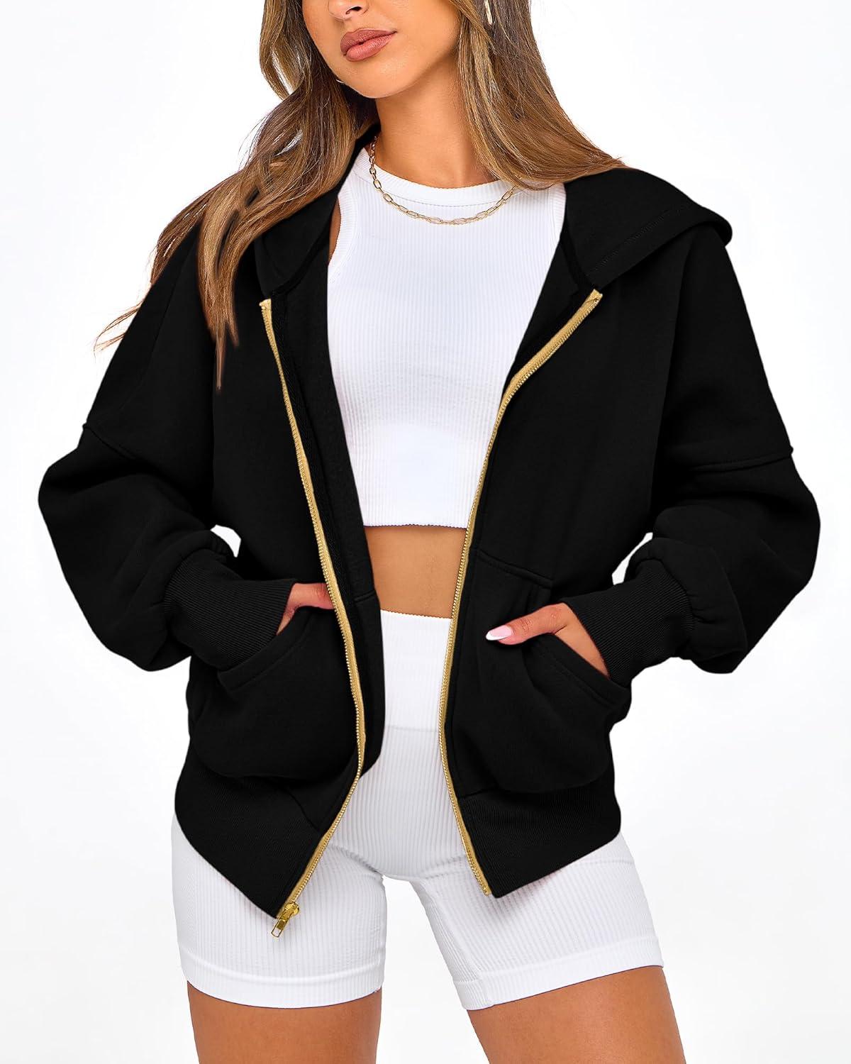 imageBTFBM Zip Up Hoodie Women Long Sleeve Fall Fashion Sweatshirt Fleece Y2K Hooded Jacket 2025 Trendy Winter ClothesBlack