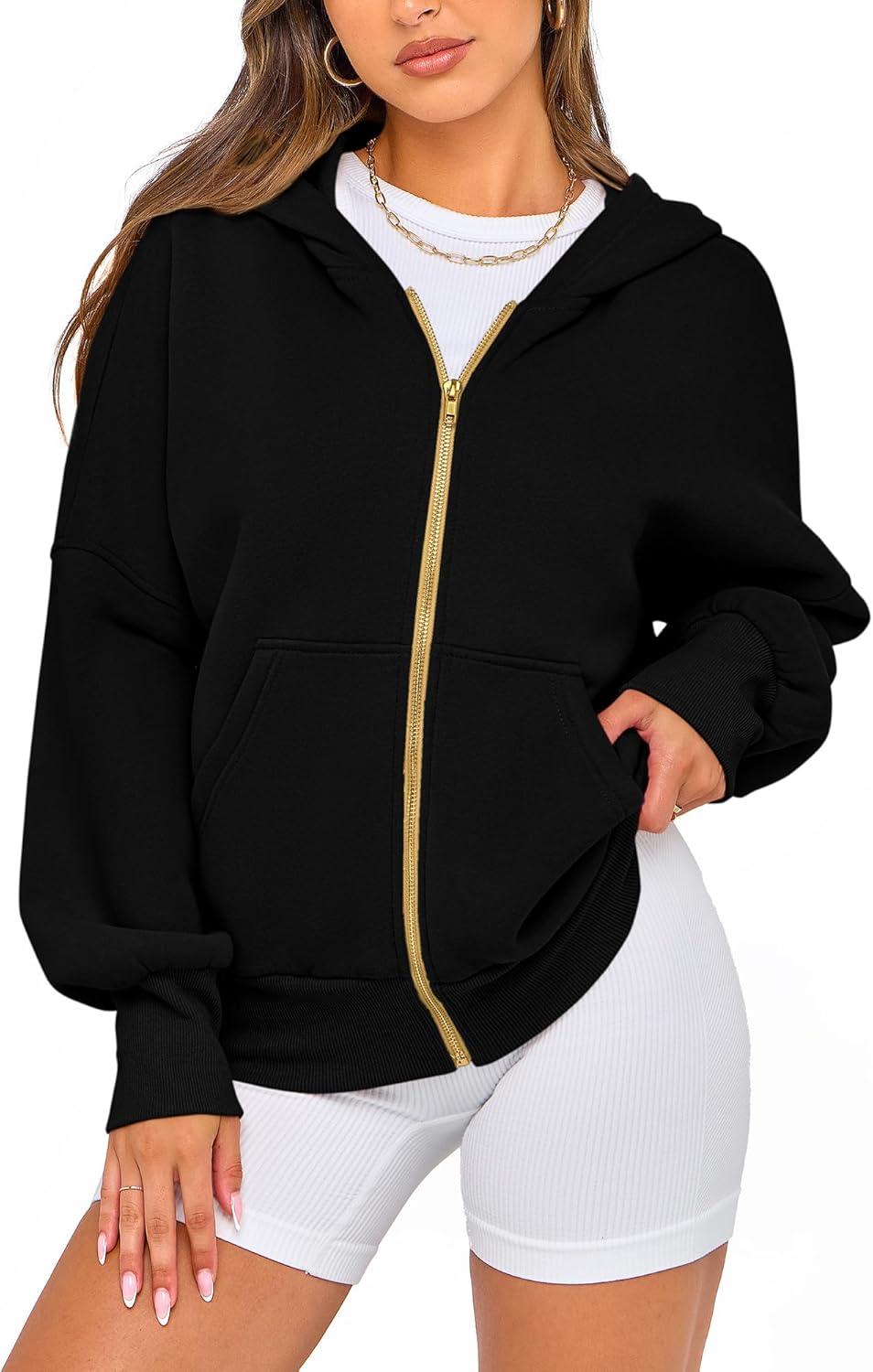 imageBTFBM Zip Up Hoodie Women Long Sleeve Fall Fashion Sweatshirt Fleece Y2K Hooded Jacket 2025 Trendy Winter ClothesBlack