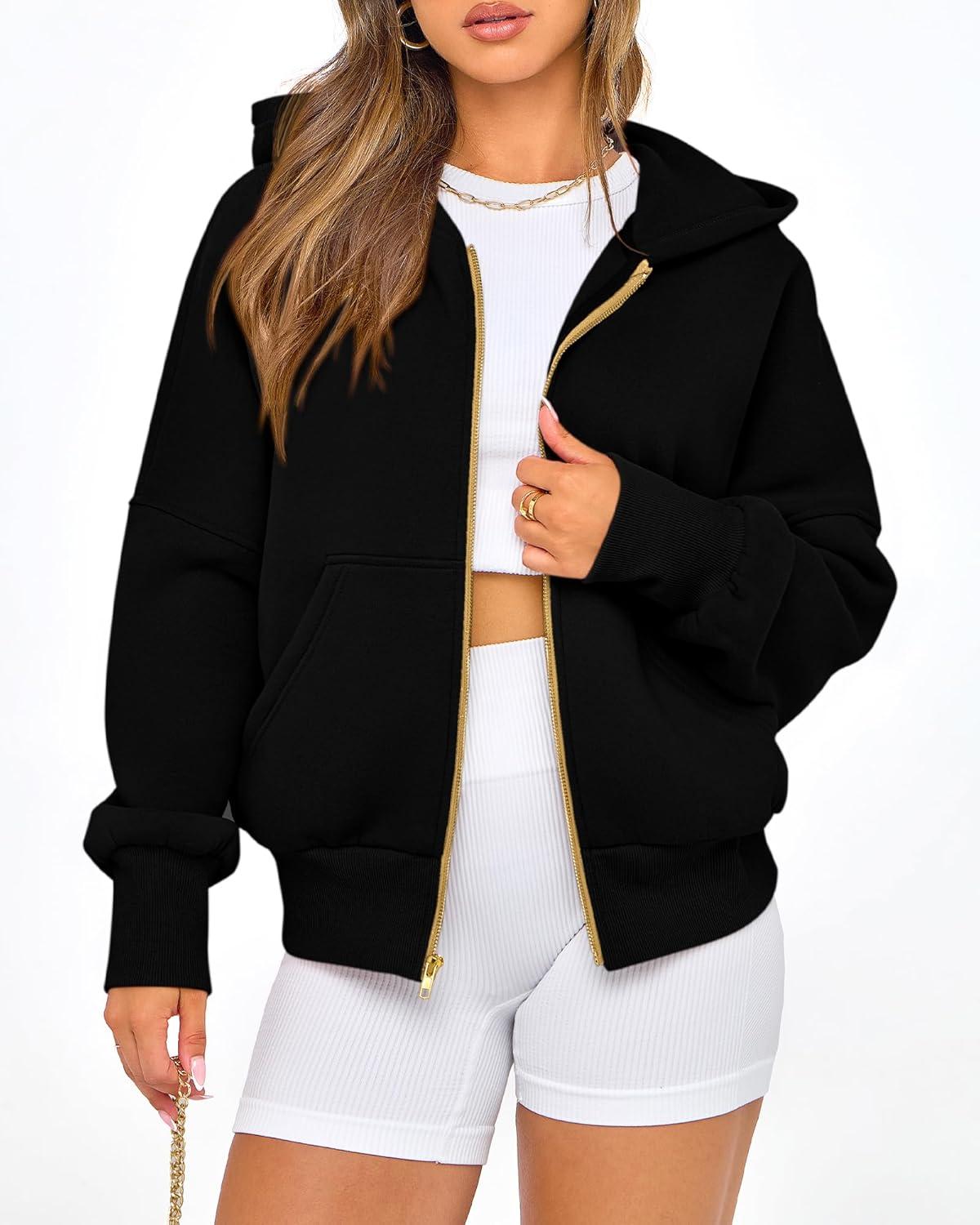 imageBTFBM Zip Up Hoodie Women Long Sleeve Fall Fashion Sweatshirt Fleece Y2K Hooded Jacket 2025 Trendy Winter ClothesBlack