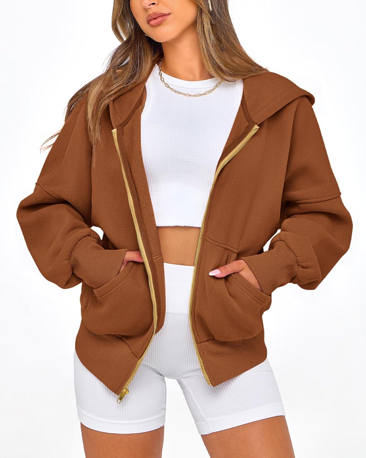 imageBTFBM Zip Up Hoodie Women Long Sleeve Fall Fashion Sweatshirt Fleece Y2K Hooded Jacket 2025 Trendy Winter ClothesBrown