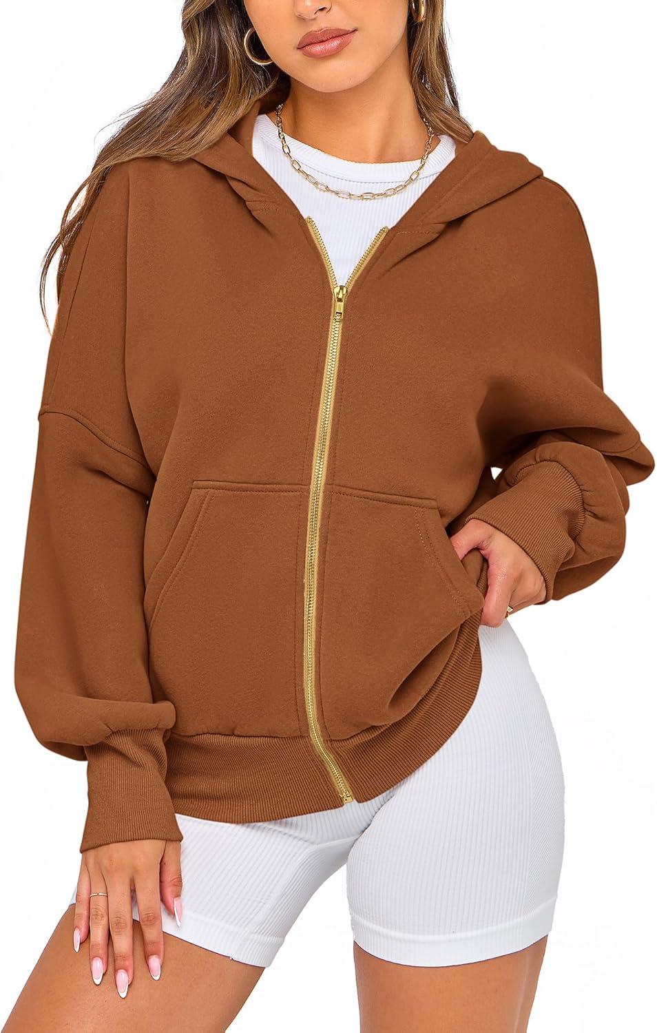 imageBTFBM Zip Up Hoodie Women Long Sleeve Fall Fashion Sweatshirt Fleece Y2K Hooded Jacket 2025 Trendy Winter ClothesBrown