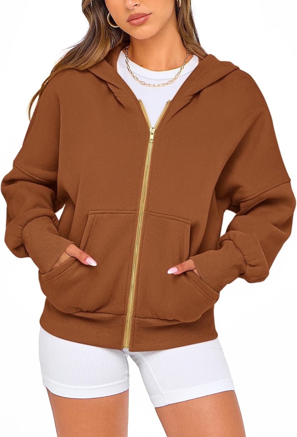 imageBTFBM Zip Up Hoodie Women Long Sleeve Fall Fashion Sweatshirt Fleece Y2K Hooded Jacket 2025 Trendy Winter ClothesBrown