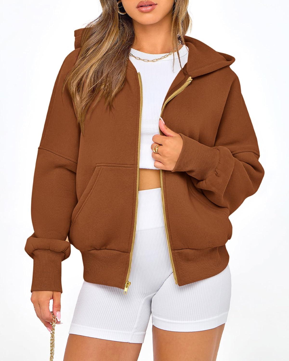 imageBTFBM Zip Up Hoodie Women Long Sleeve Fall Fashion Sweatshirt Fleece Y2K Hooded Jacket 2025 Trendy Winter ClothesBrown